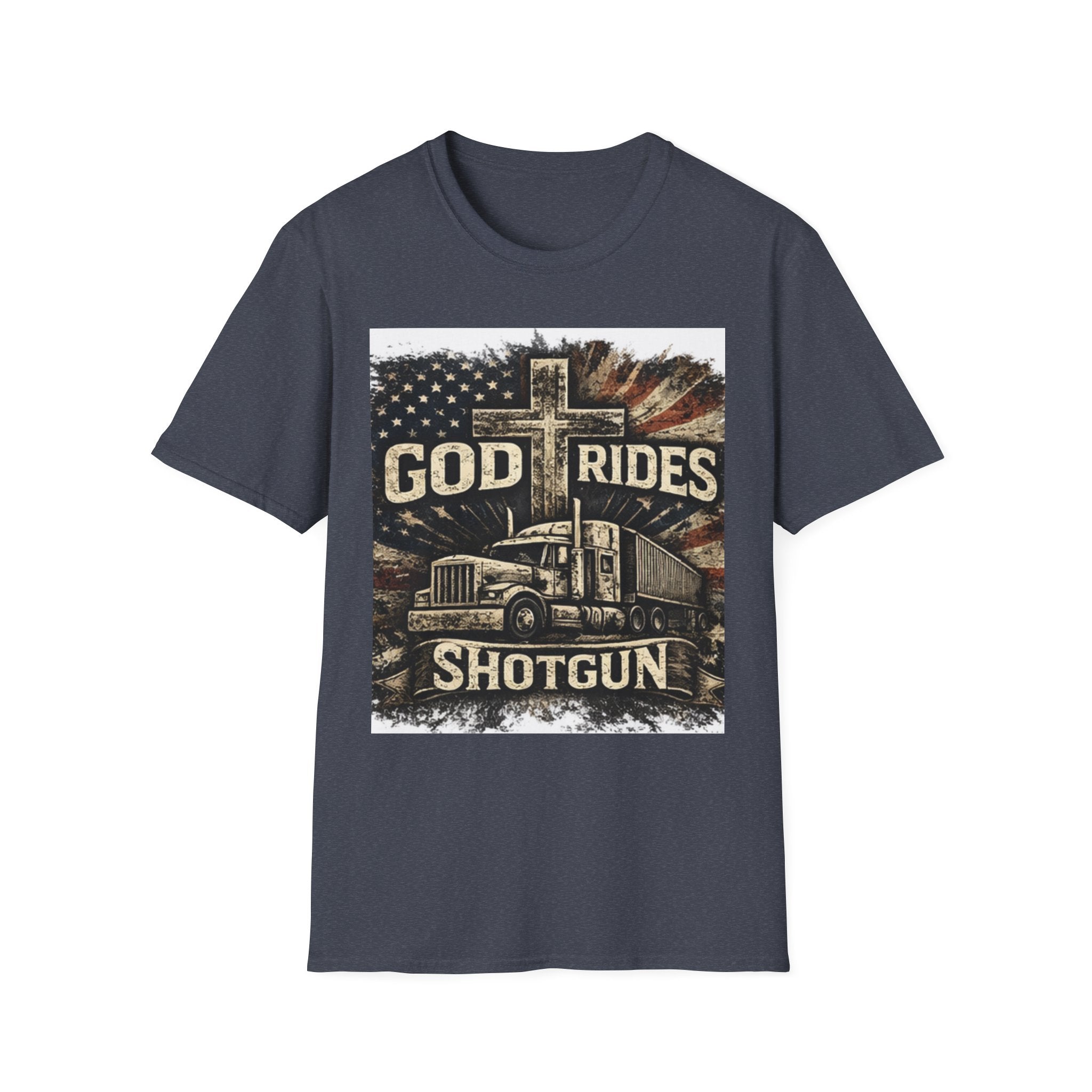 God Rides Shotgun Trucker T-Shirt — Christian Trucker Patriotic Tee
