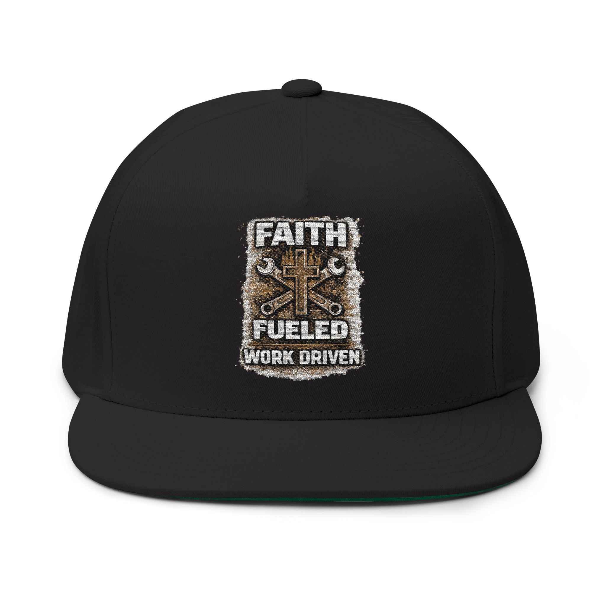 Faith Fueled Flat Bill Cap — Embroidered Work Driven Snapback