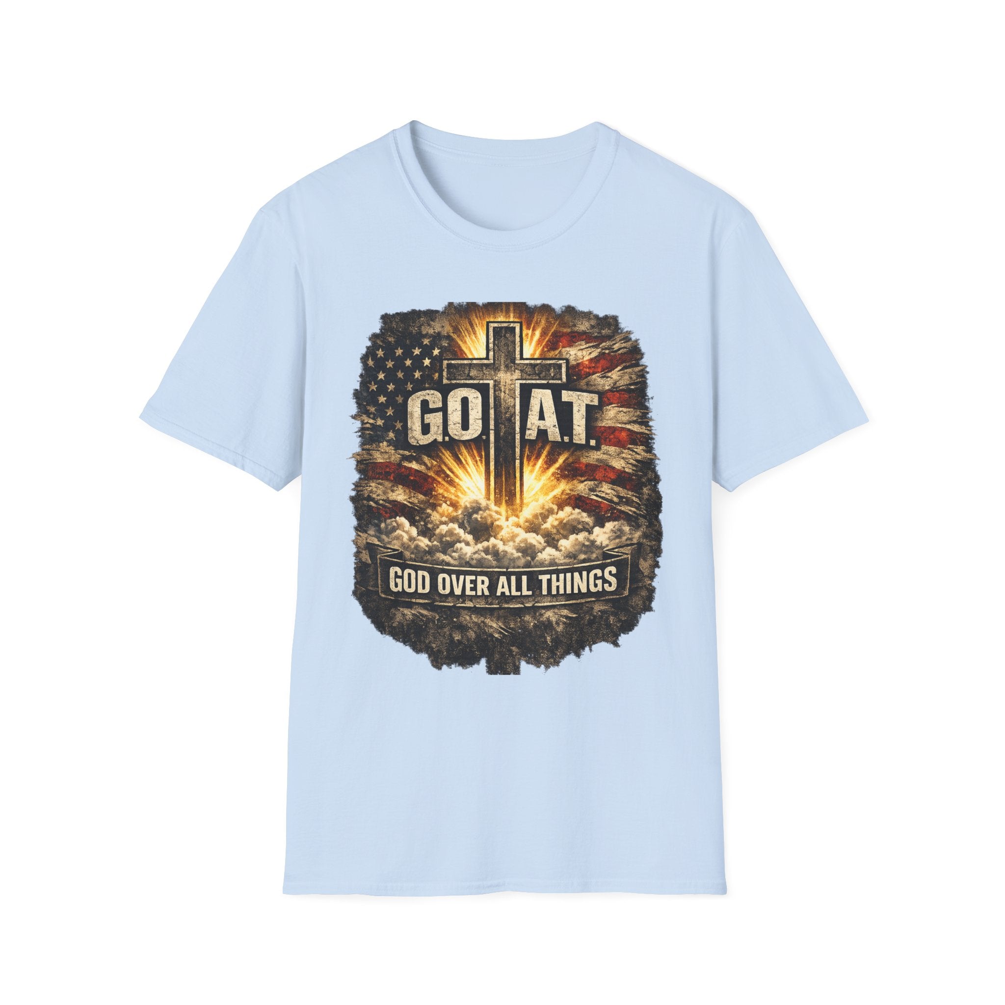 Christian T-Shirt — GOAT (God Over All Things) Cross Graphic