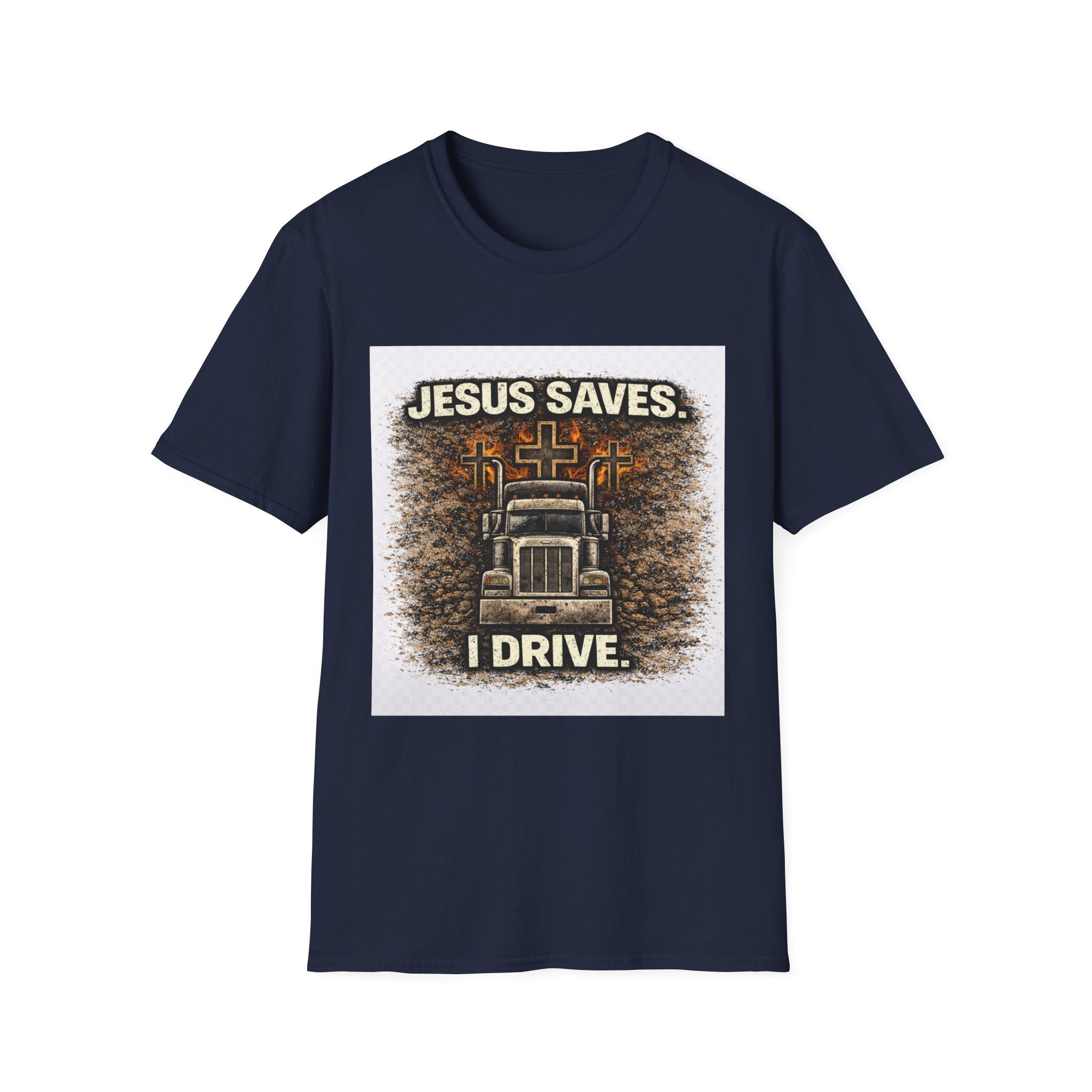 Jesus Saves I Drive Trucker T-Shirt — Christian Trucker Tee