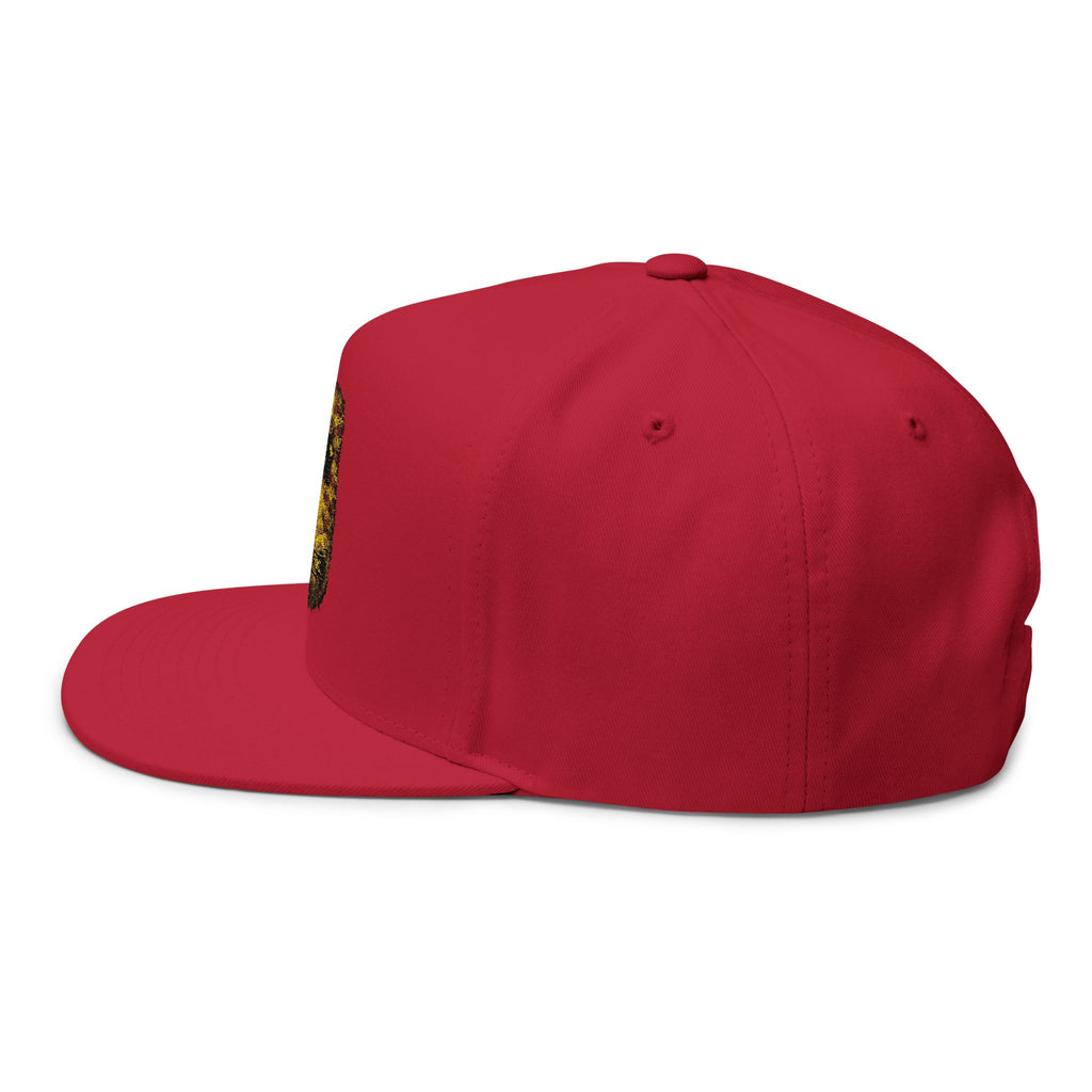GOAT Embroidered Flat Bill Cap — Vintage Gold Trophy Patch Snapback