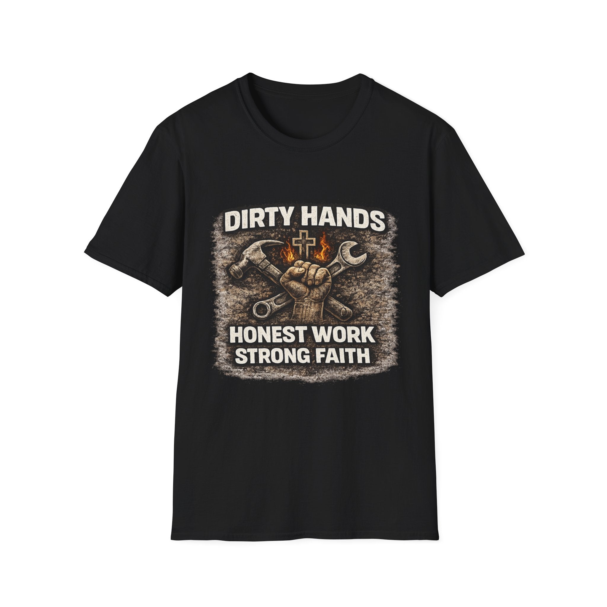 Dirty Hands T-Shirt — "Dirty Hands Honest Work Strong Faith" Mechanic Christian Tee