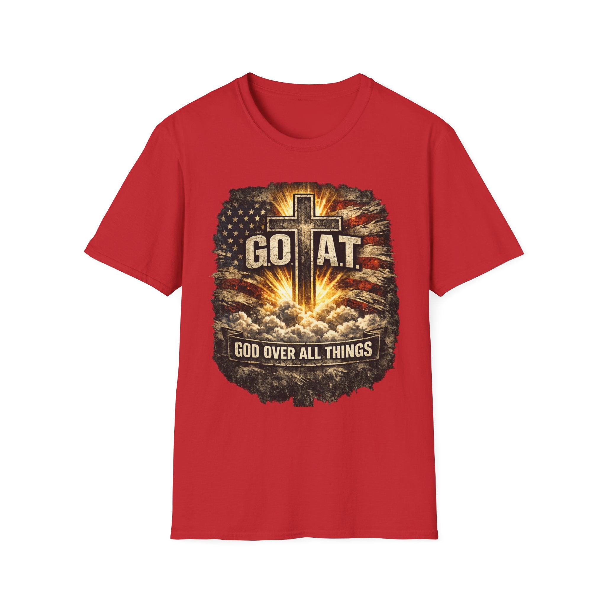 Christian T-Shirt — GOAT (God Over All Things) Cross Graphic