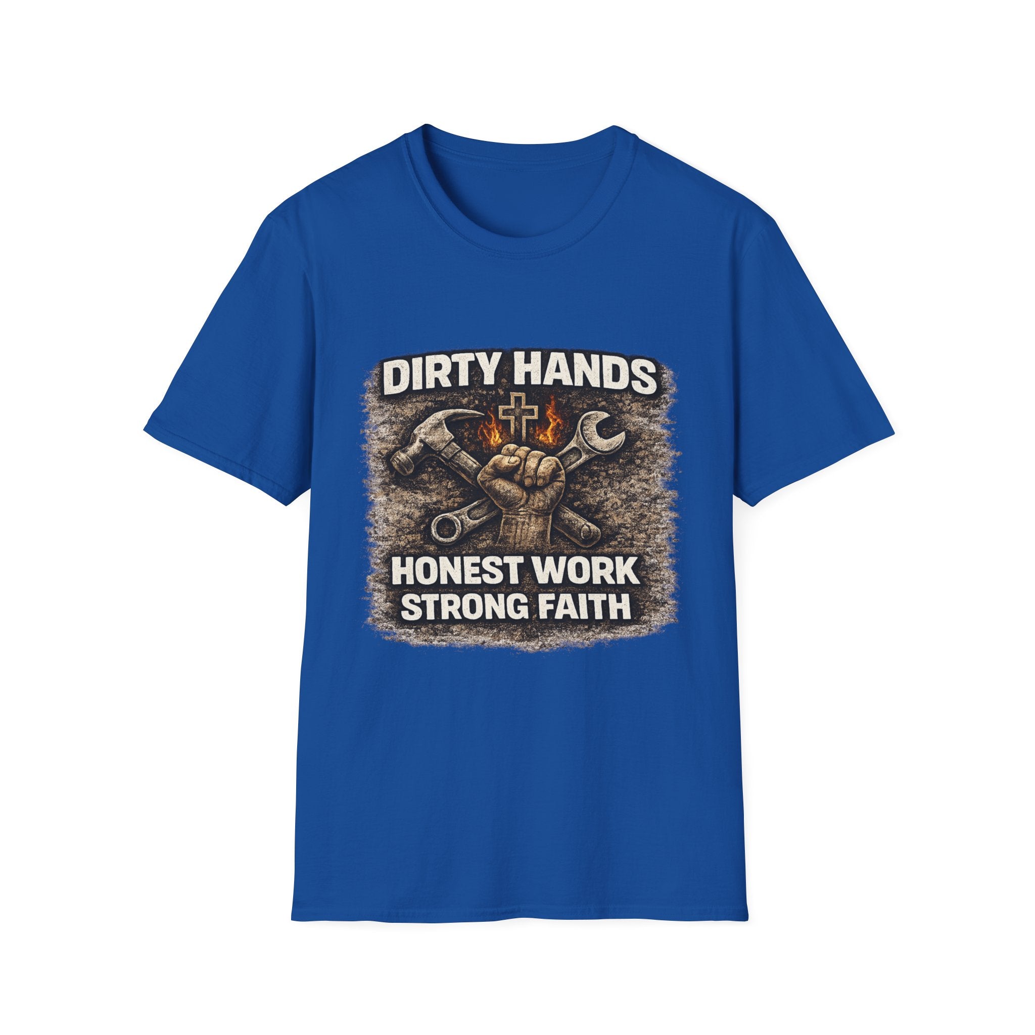 Dirty Hands T-Shirt — "Dirty Hands Honest Work Strong Faith" Mechanic Christian Tee