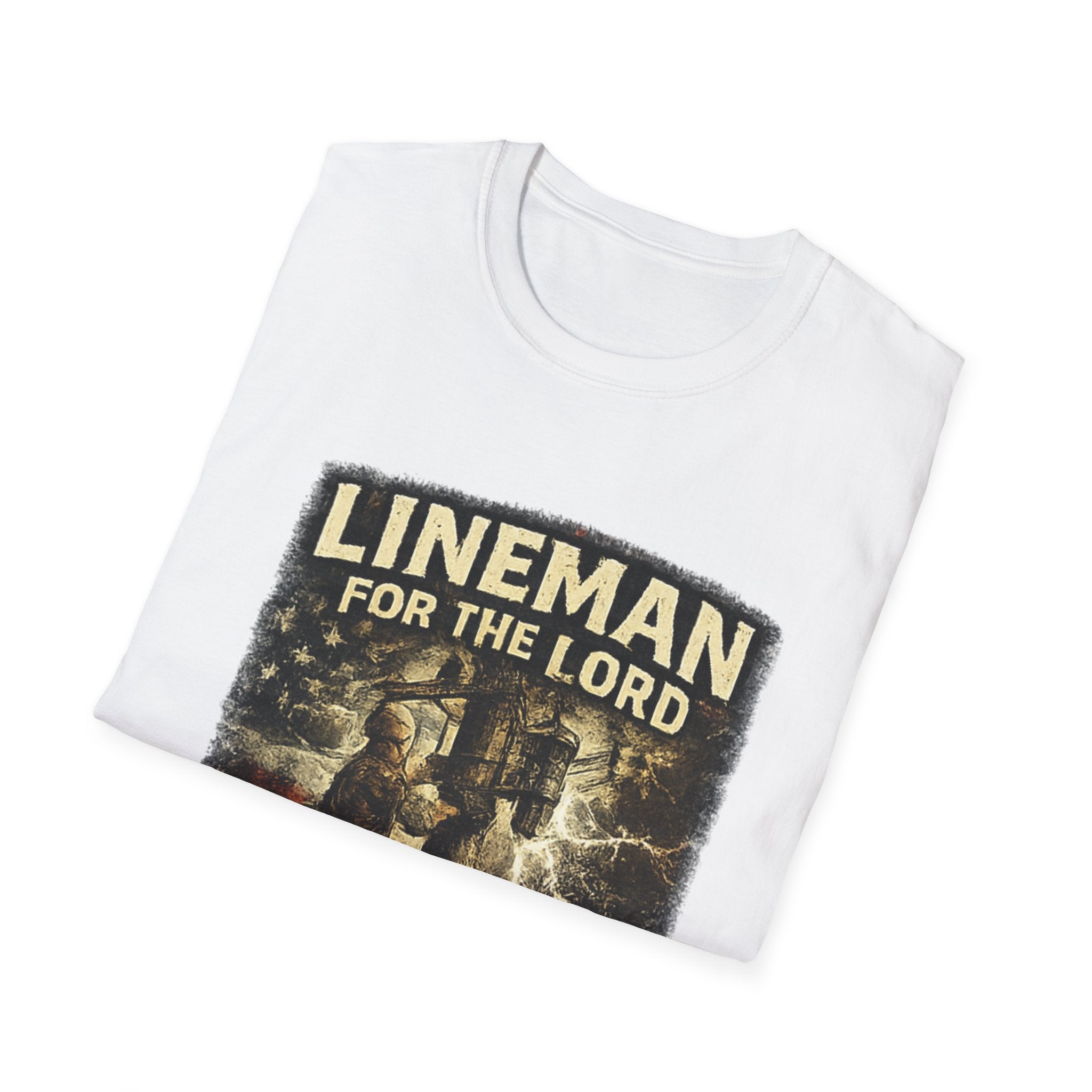 Lineman For The Lord T-Shirt – “Powered By Faith” Christian Lineman Tee