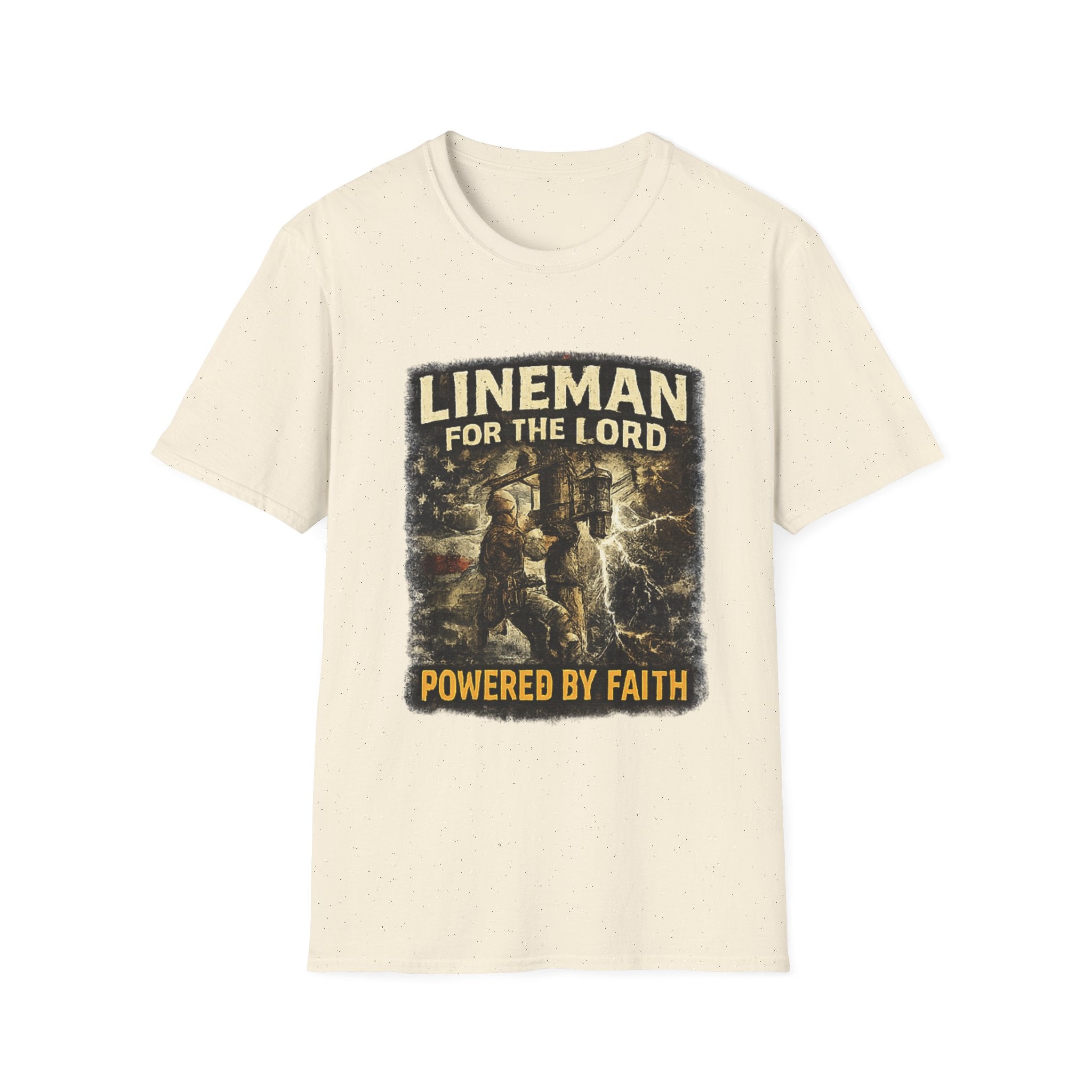 Lineman For The Lord T-Shirt – “Powered By Faith” Christian Lineman Tee