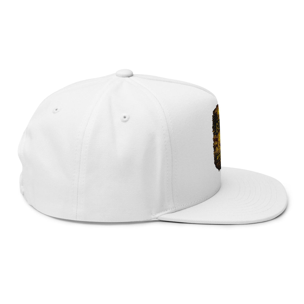 GOAT Embroidered Flat Bill Cap — Vintage Gold Trophy Patch Snapback