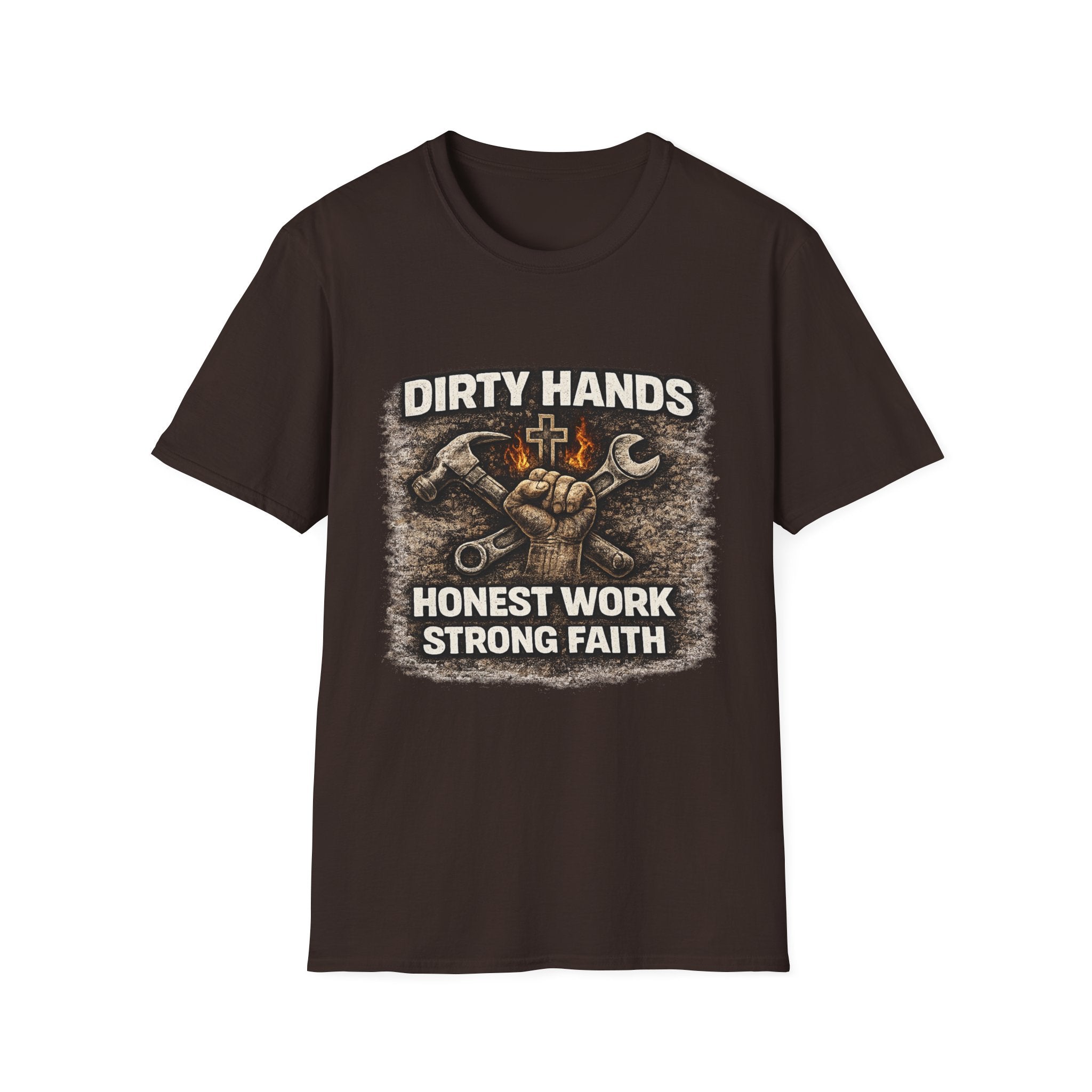 Dirty Hands T-Shirt — "Dirty Hands Honest Work Strong Faith" Mechanic Christian Tee