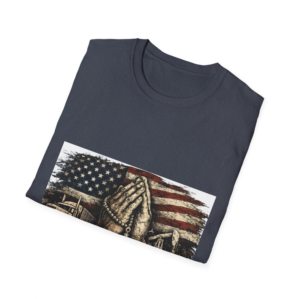 Patriotic Praying Hands T-Shirt — American Flag Faith Tee for Veterans & Church