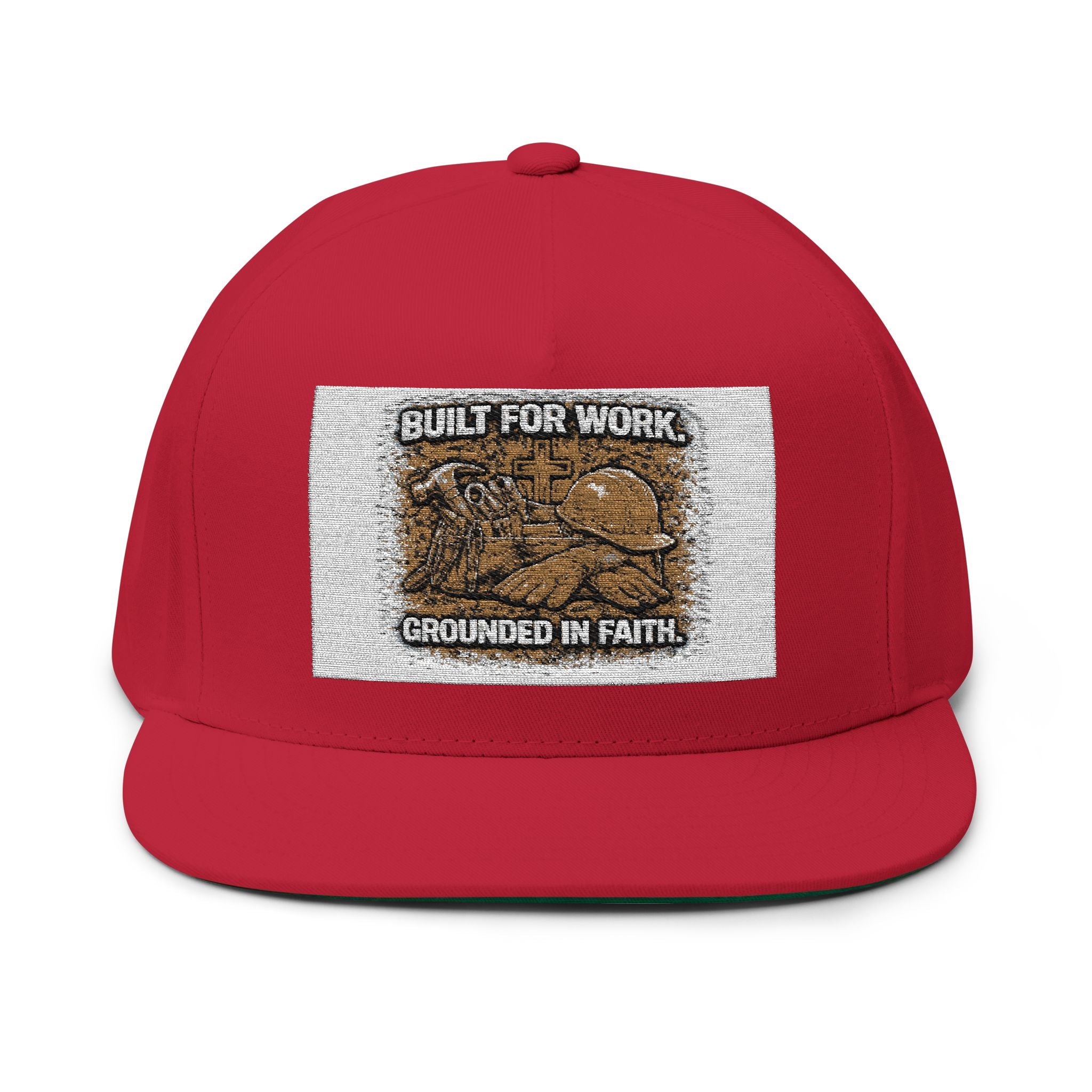 Flat Bill Cap — "Built for Work, Grounded in Faith" Embroidered Snapback