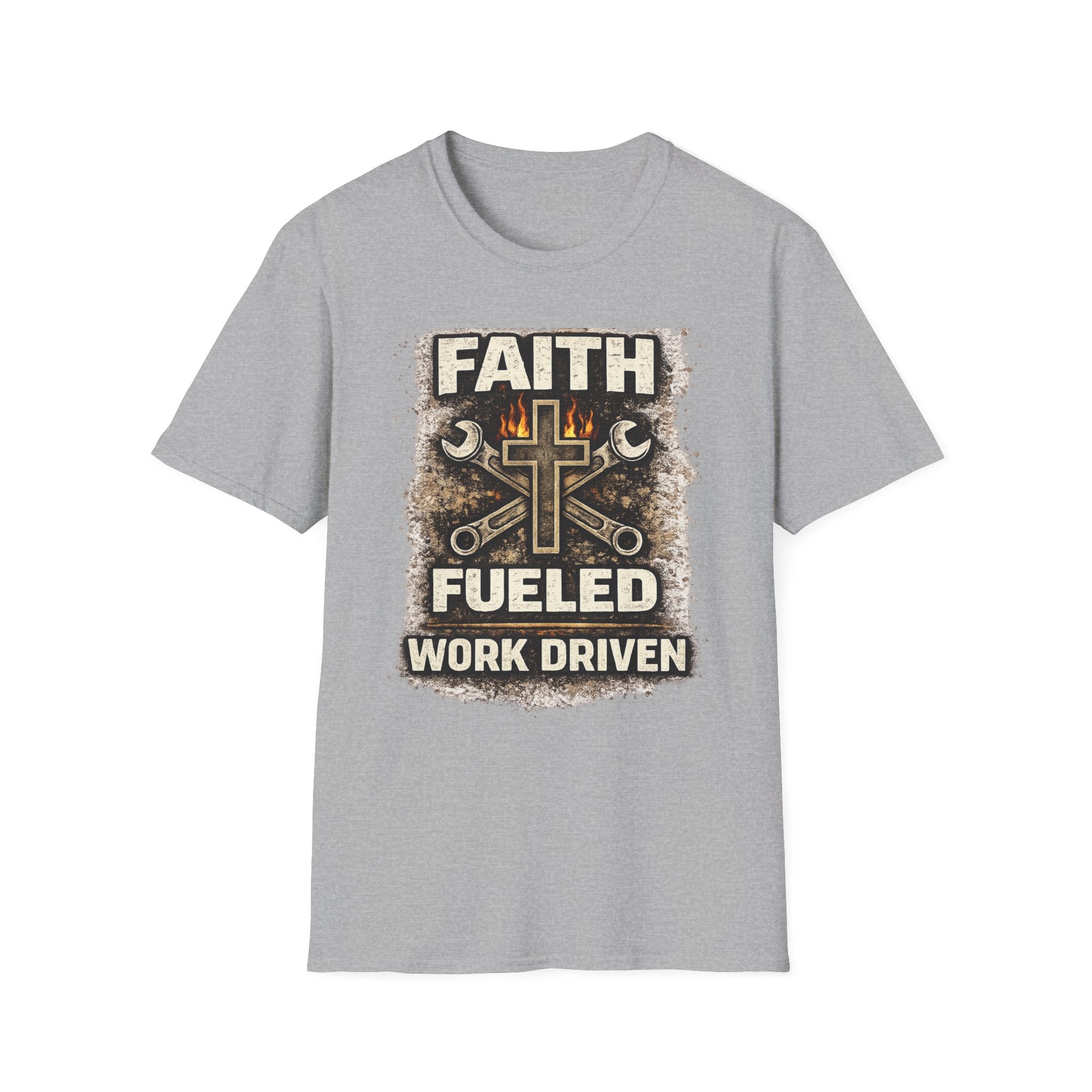 Faith Fueled Work Driven T-Shirt — Christian Mechanic Tool Cross Tee