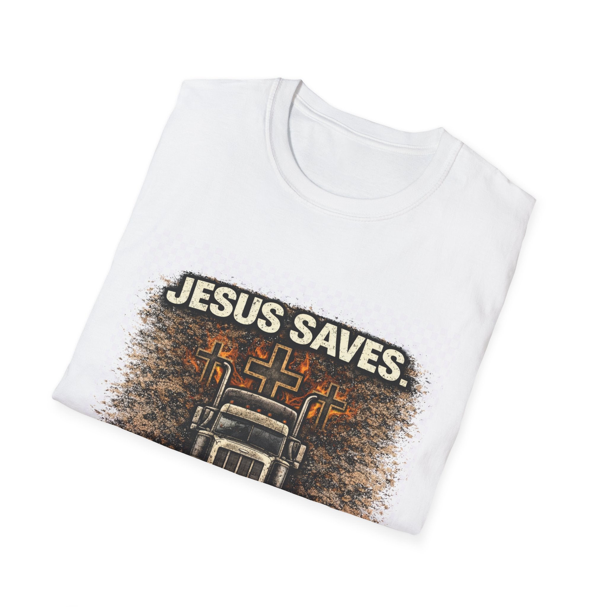 Jesus Saves I Drive Trucker T-Shirt — Christian Trucker Tee