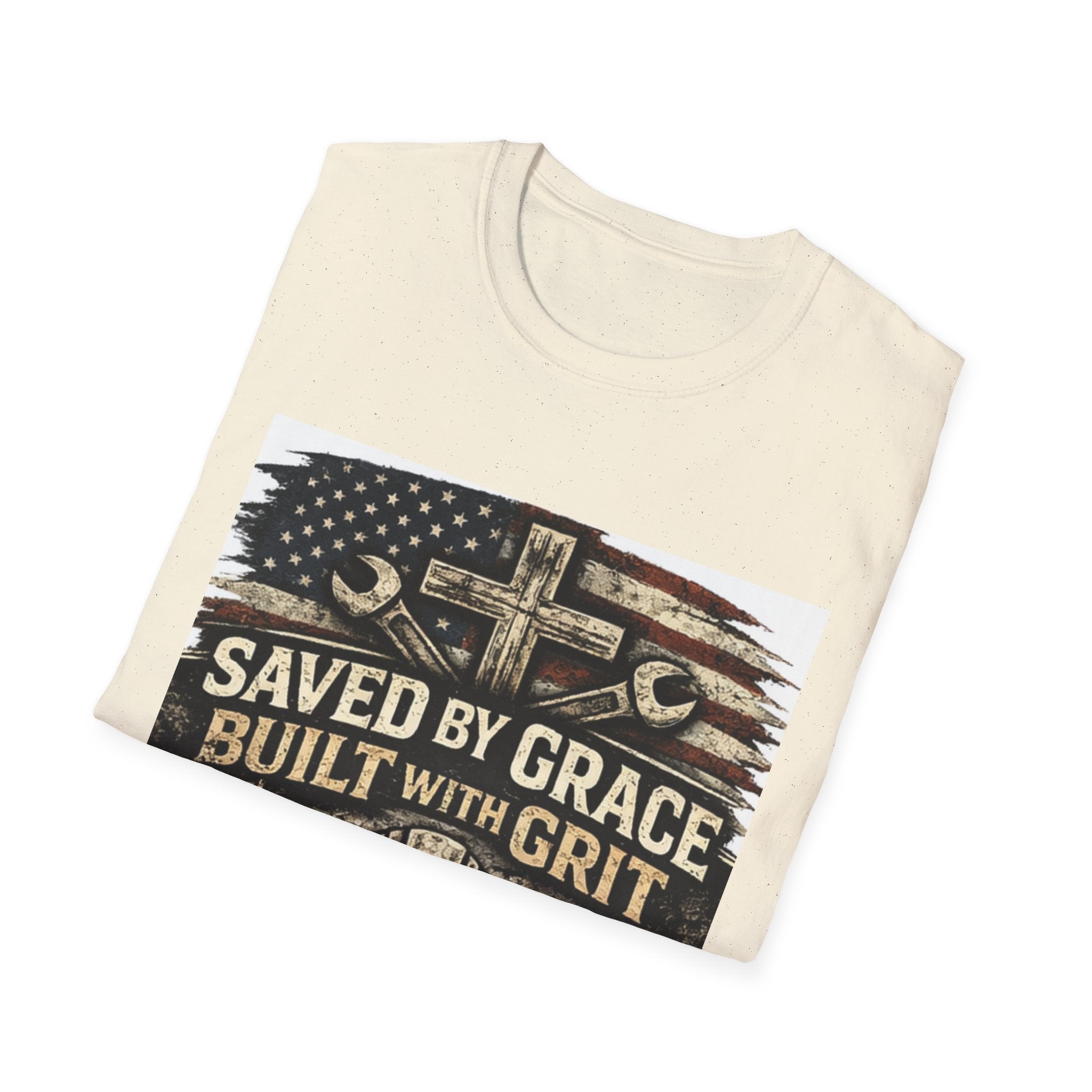 Saved by Grace Built with Grit T-Shirt — Christian Construction Worker Tee