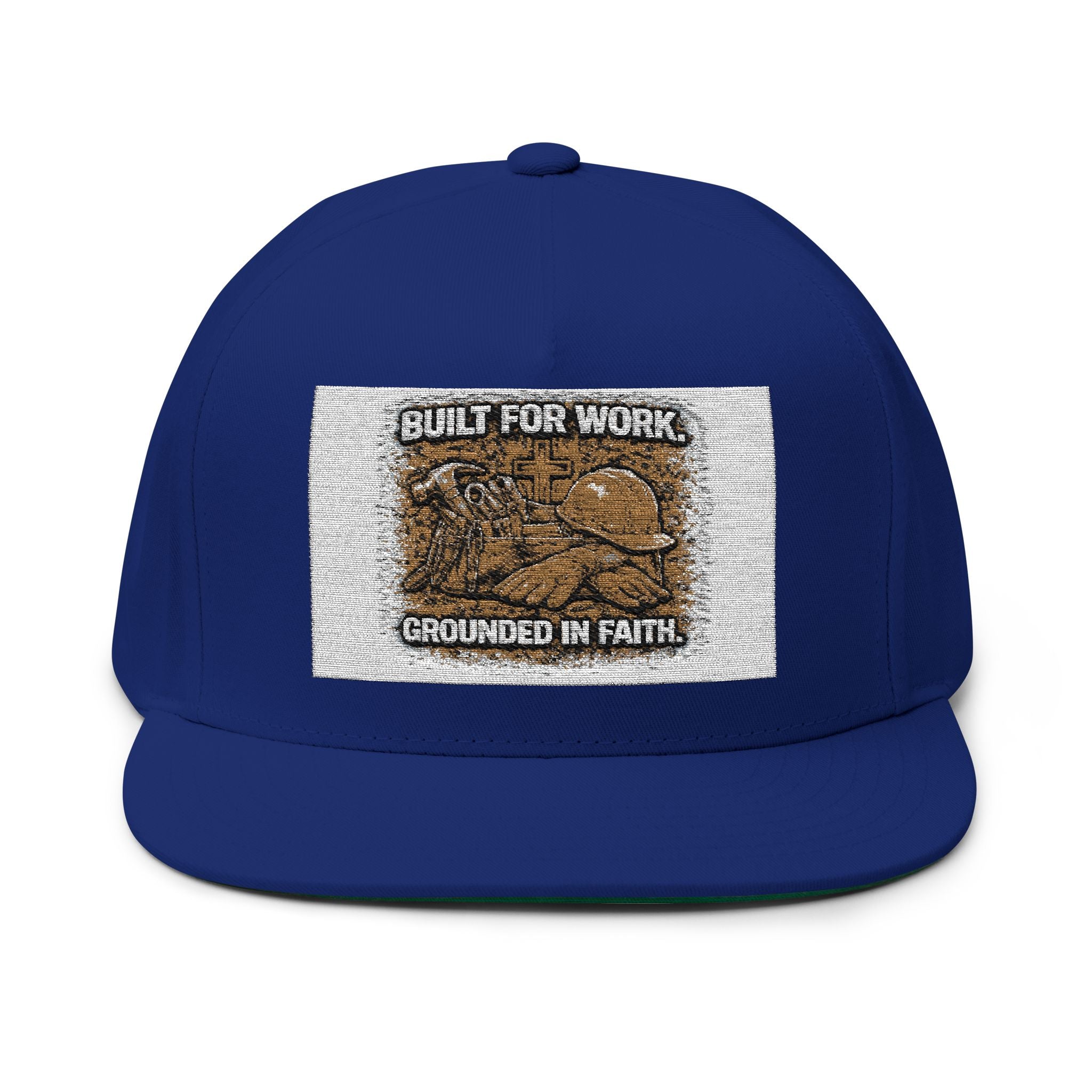 Flat Bill Cap — "Built for Work, Grounded in Faith" Embroidered Snapback