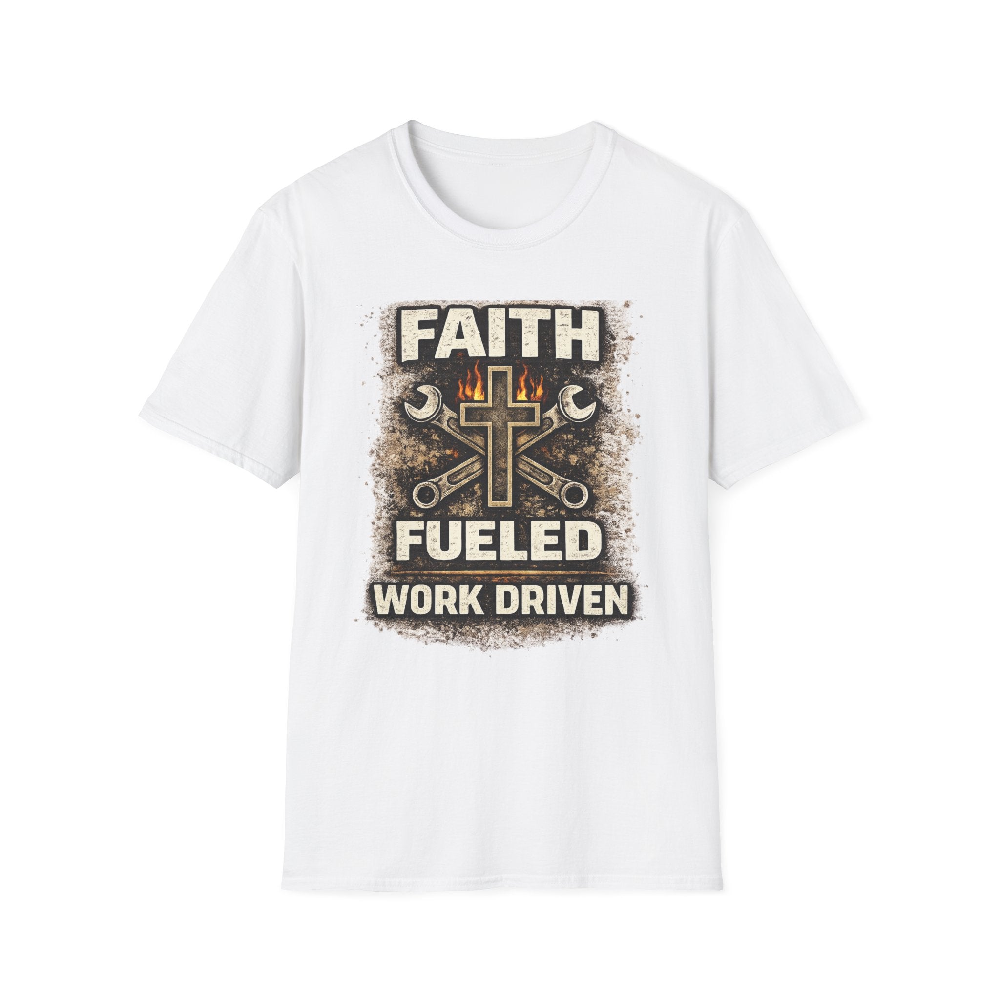 Faith Fueled Work Driven T-Shirt — Christian Mechanic Tool Cross Tee
