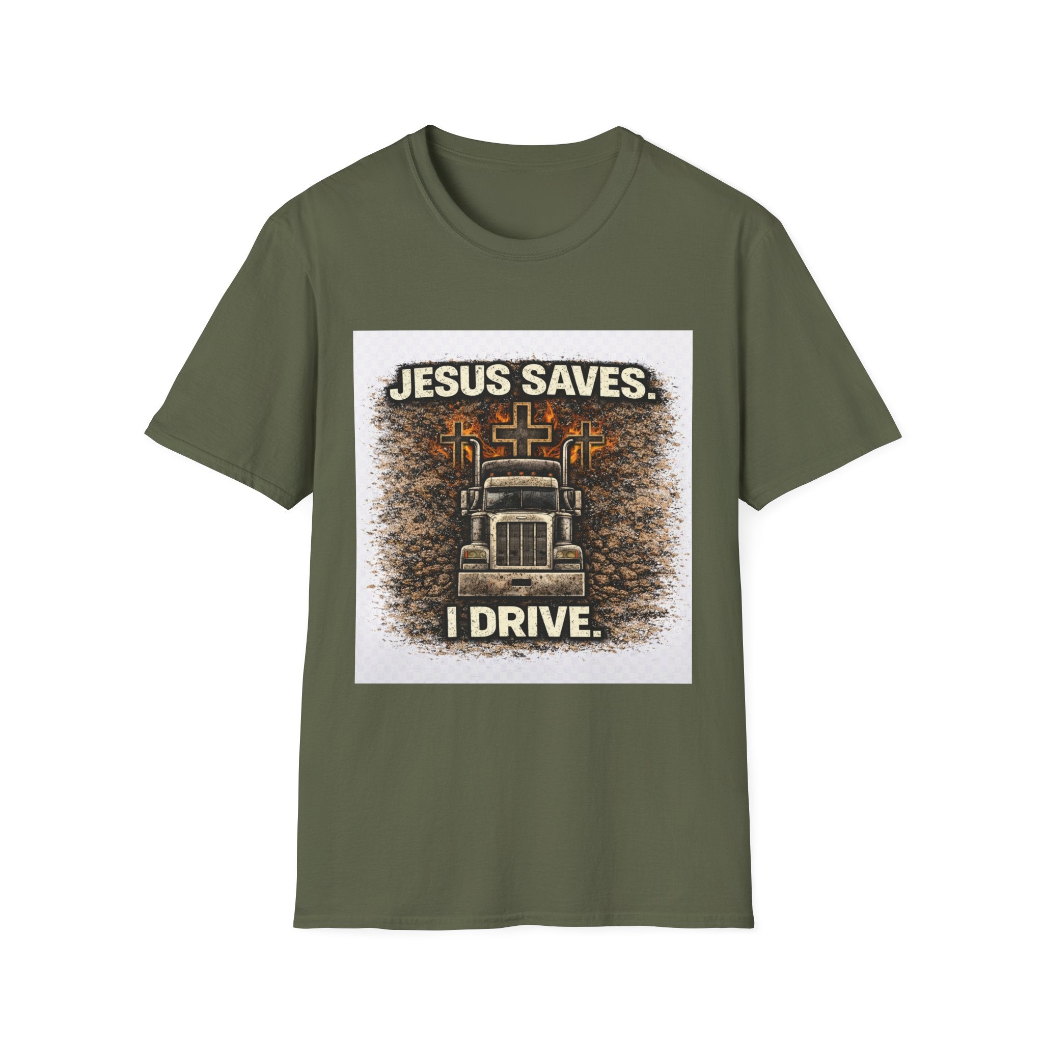 Jesus Saves I Drive Trucker T-Shirt — Christian Trucker Tee