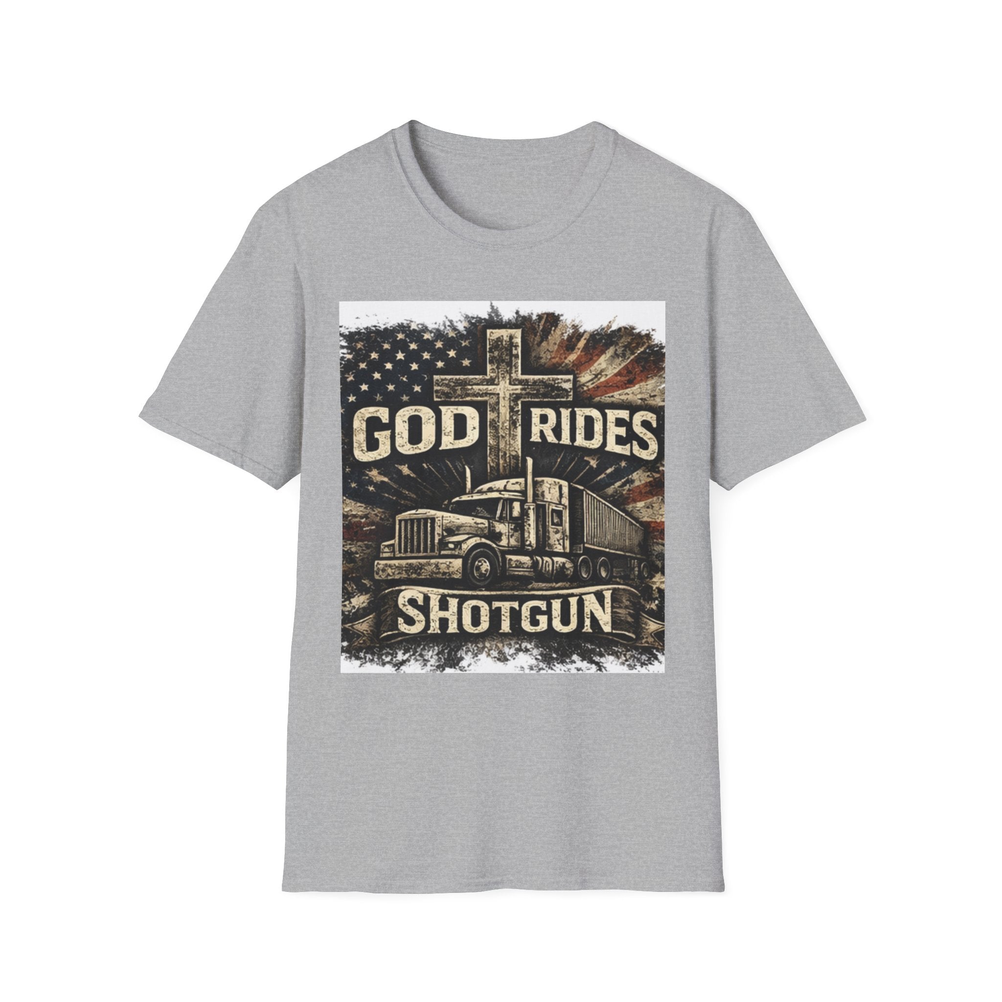 God Rides Shotgun Trucker T-Shirt — Christian Trucker Patriotic Tee