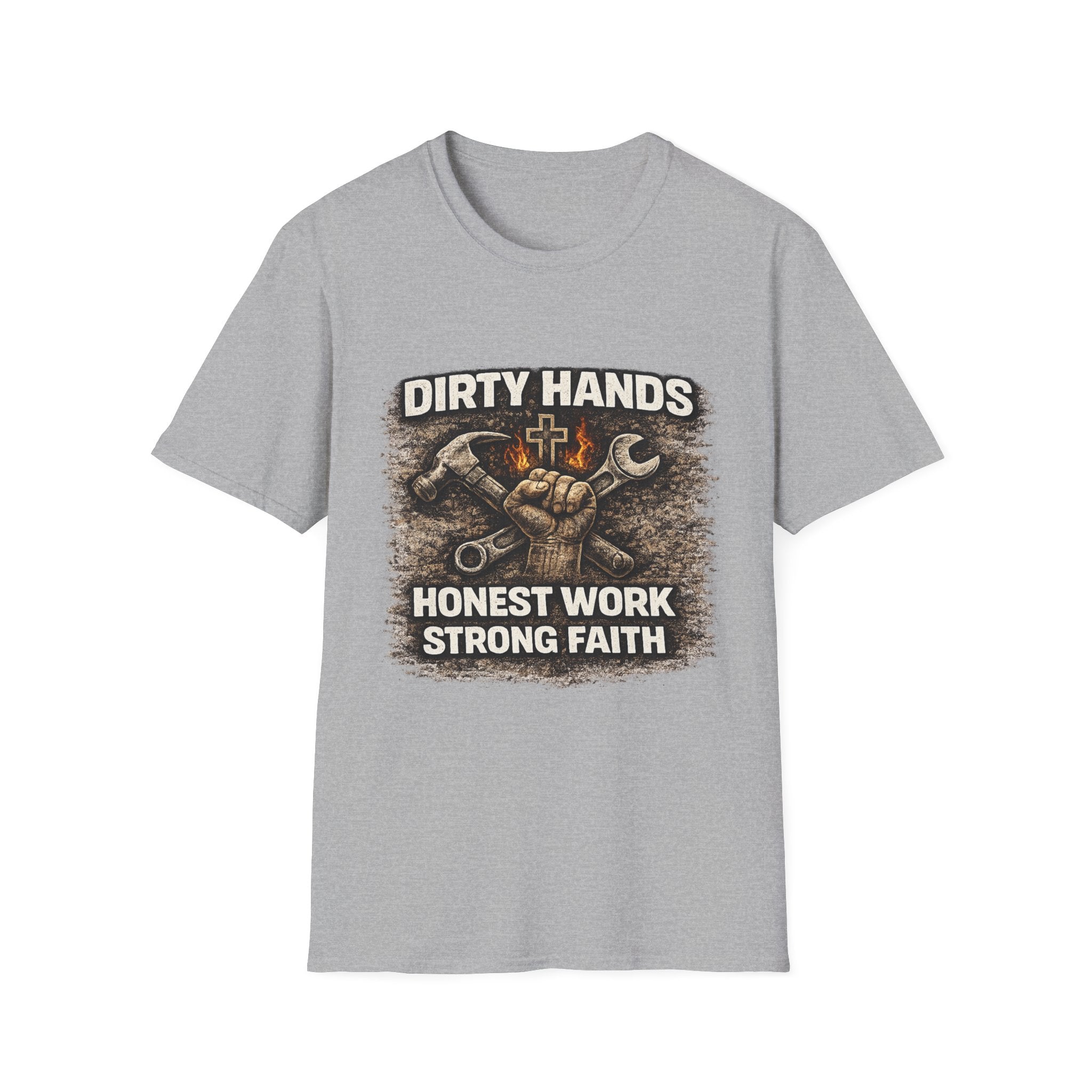 Dirty Hands T-Shirt — "Dirty Hands Honest Work Strong Faith" Mechanic Christian Tee
