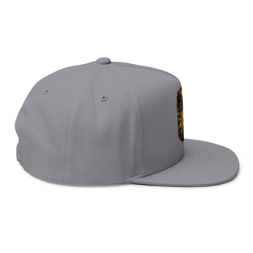 GOAT Embroidered Flat Bill Cap — Vintage Gold Trophy Patch Snapback