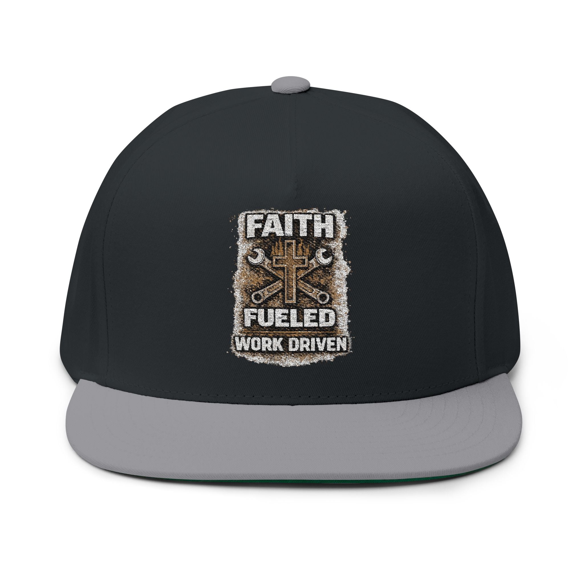 Faith Fueled Flat Bill Cap — Embroidered Work Driven Snapback