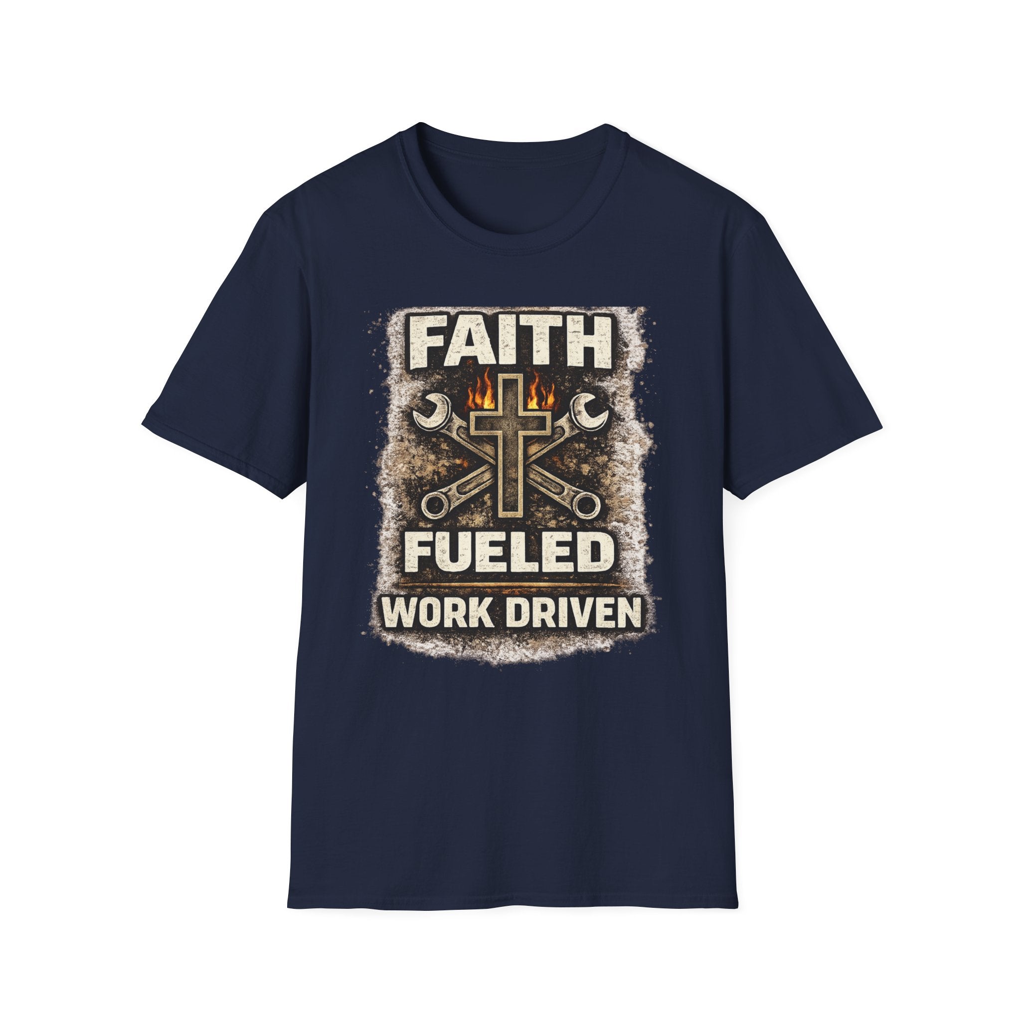 Faith Fueled Work Driven T-Shirt — Christian Mechanic Tool Cross Tee