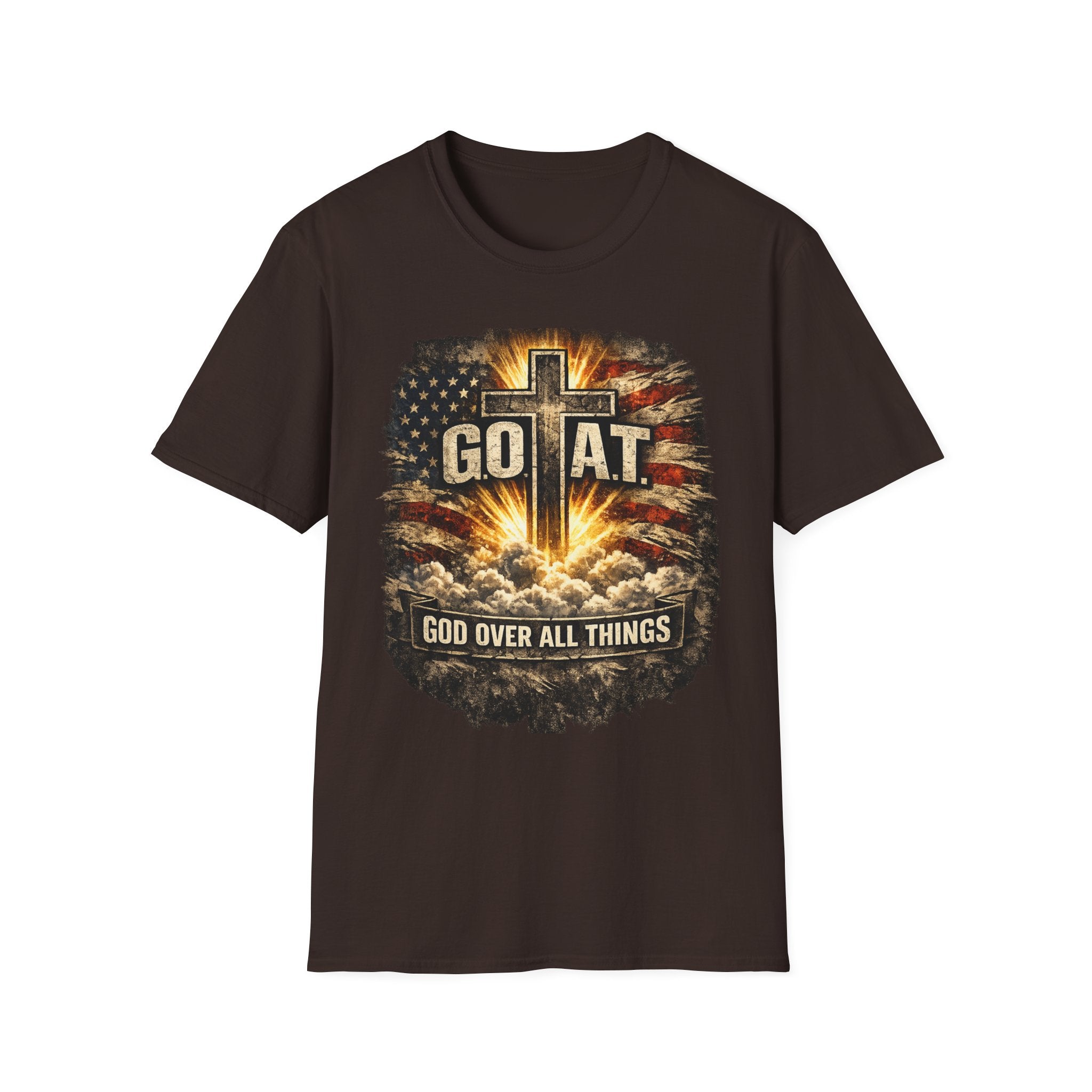 Christian T-Shirt — GOAT (God Over All Things) Cross Graphic