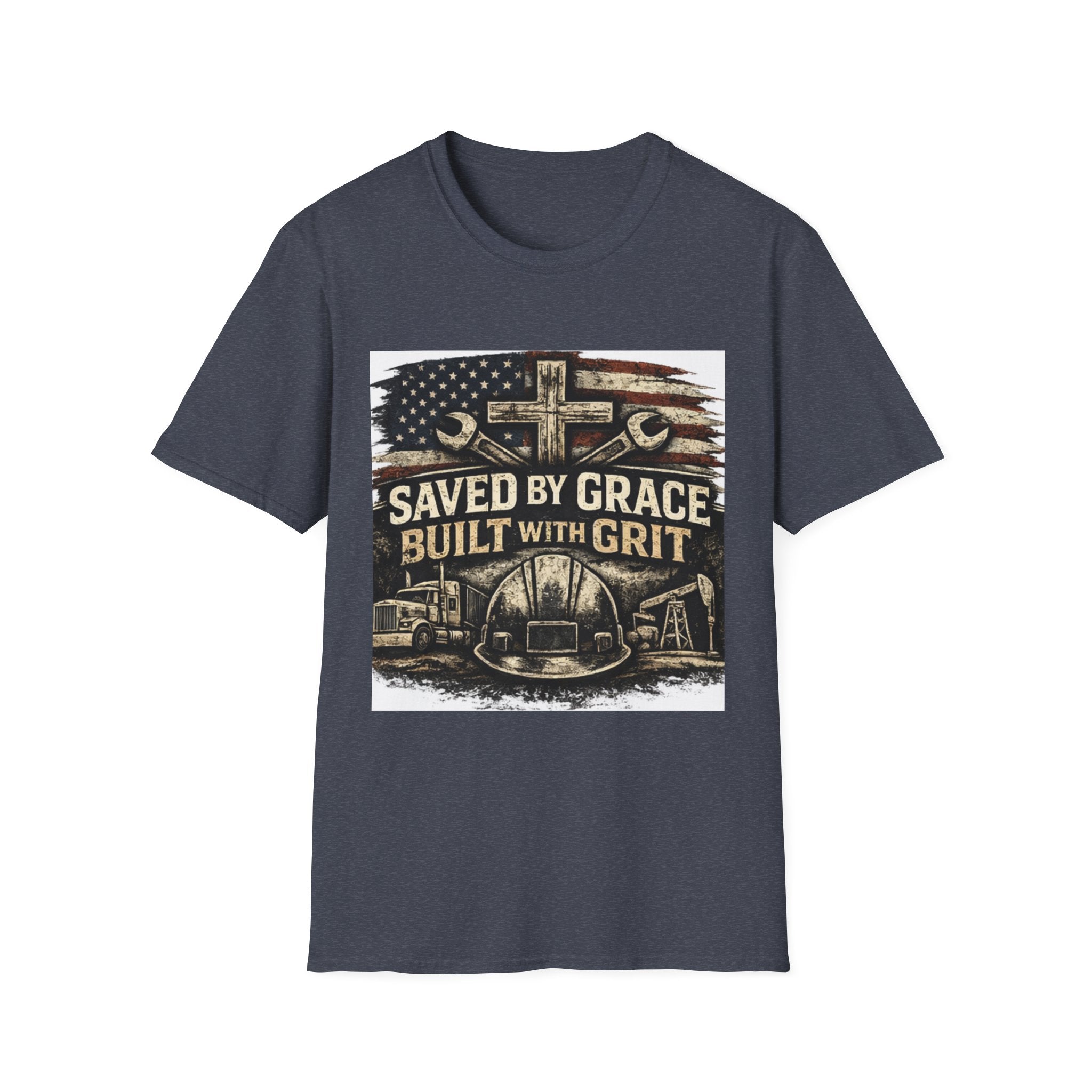 Saved by Grace Built with Grit T-Shirt — Christian Construction Worker Tee