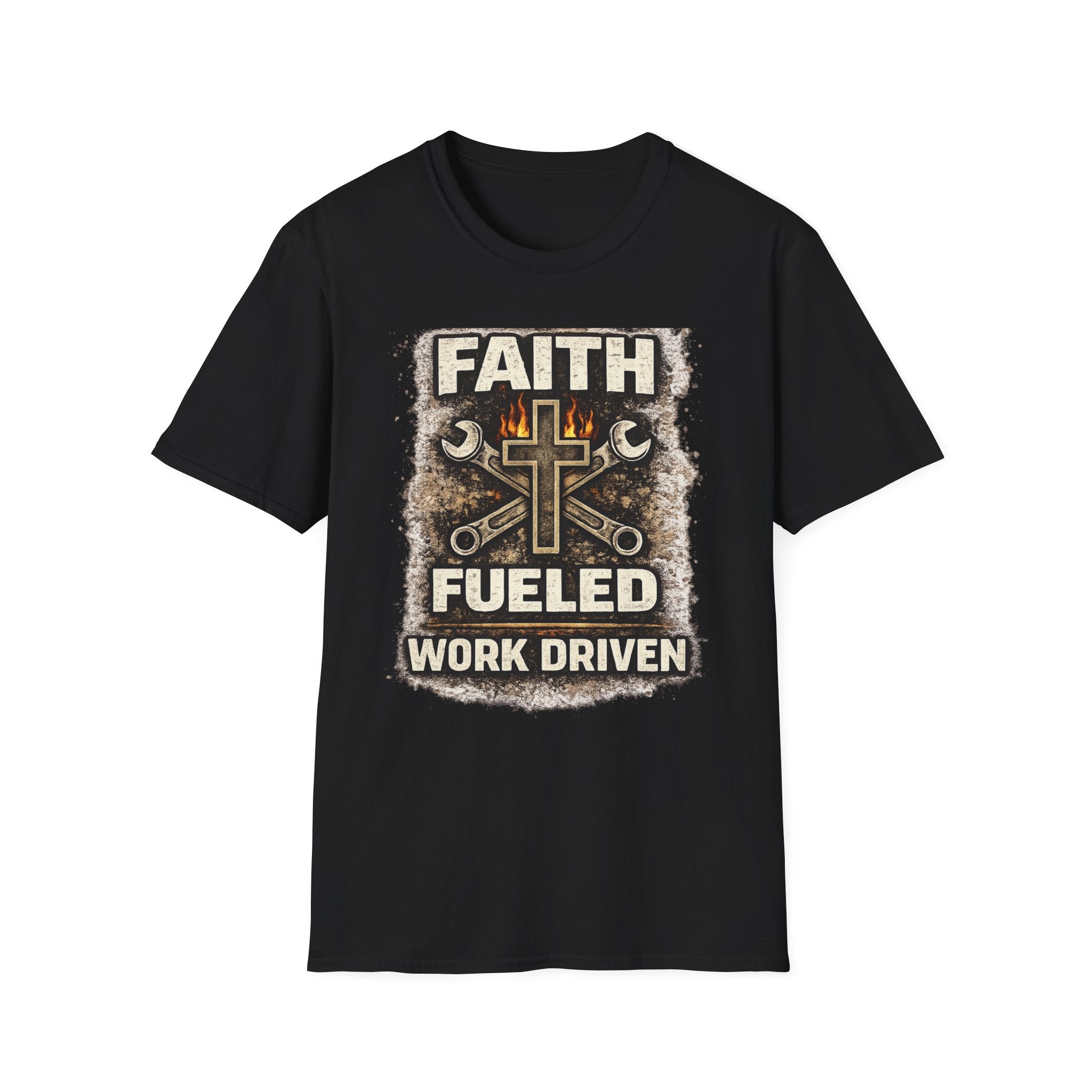 Faith Fueled Work Driven T-Shirt — Christian Mechanic Tool Cross Tee
