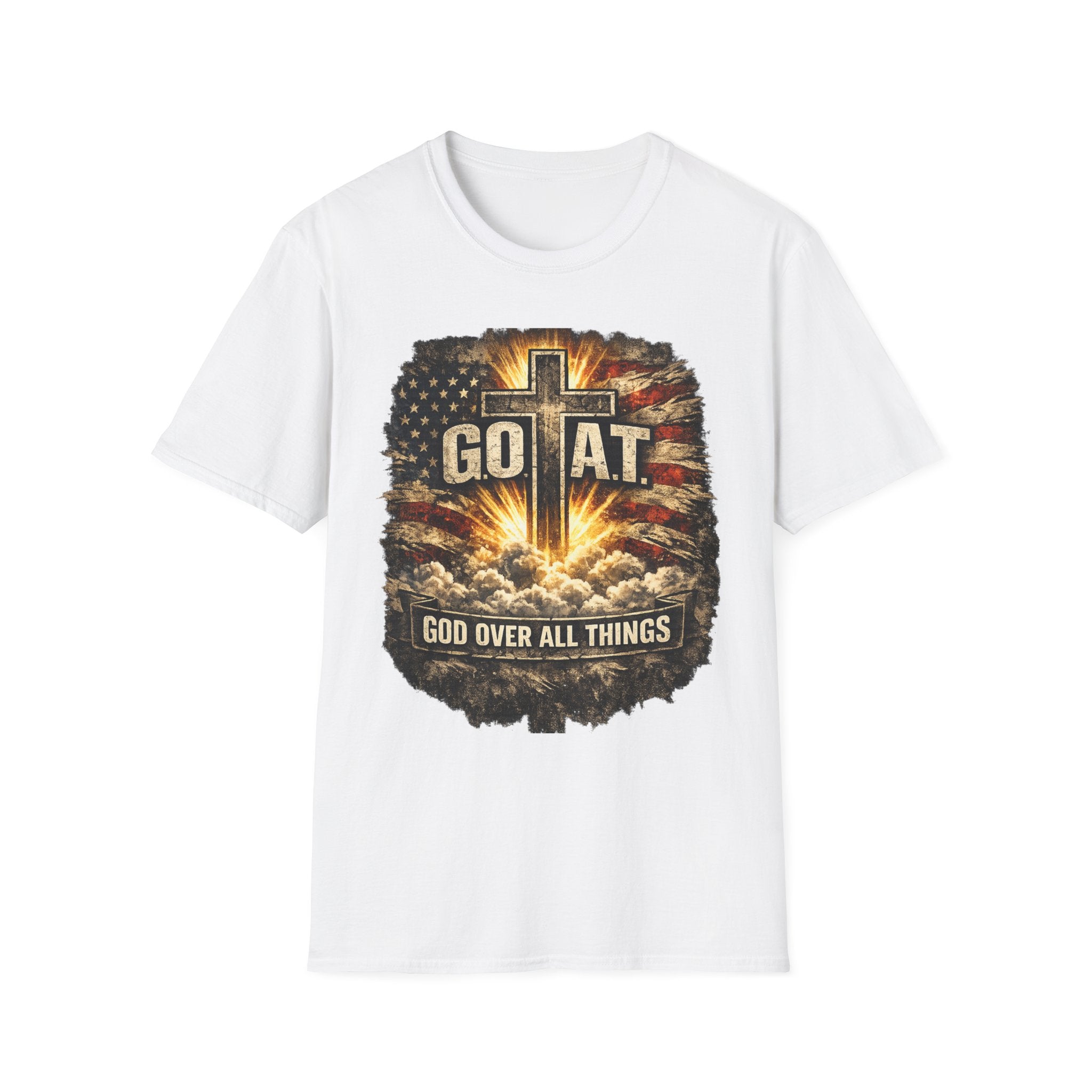 Christian T-Shirt — GOAT (God Over All Things) Cross Graphic