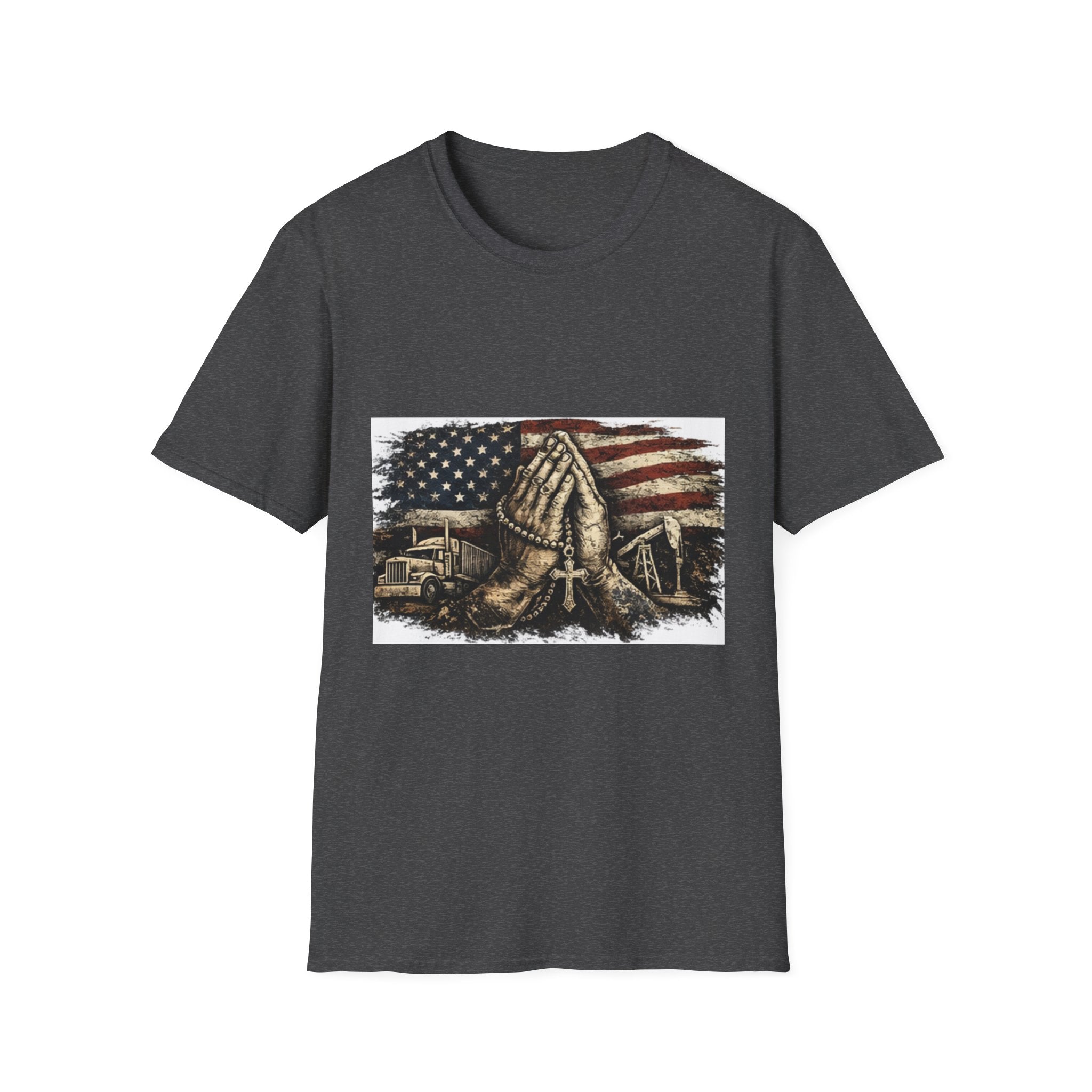 Patriotic Praying Hands T-Shirt — American Flag Faith Tee for Veterans & Church