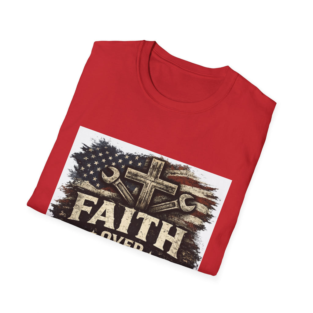 Faith Over Fear T-Shirt — Christian Cross & American Flag Graphic