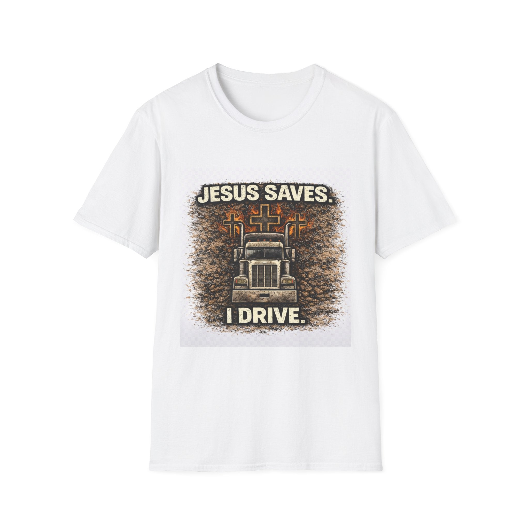 Jesus Saves I Drive Trucker T-Shirt — Christian Trucker Tee