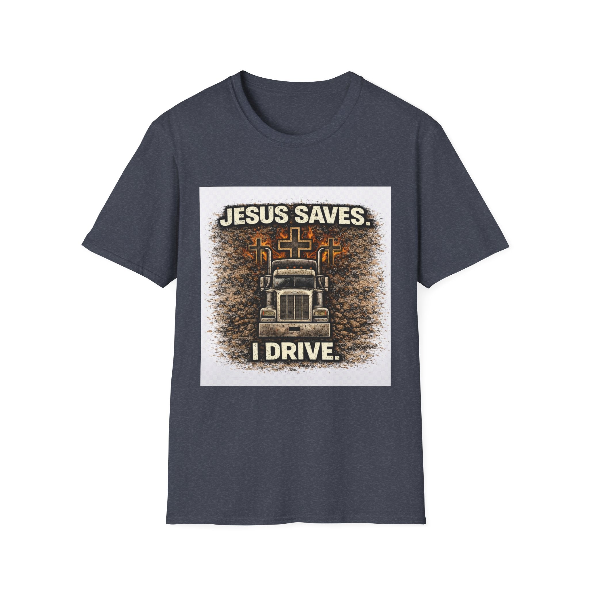 Jesus Saves I Drive Trucker T-Shirt — Christian Trucker Tee
