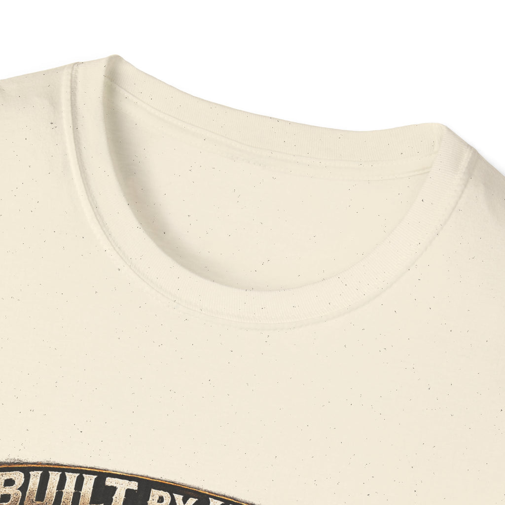 Built by Hand Mechanic T-Shirt – "Built by Hand, Powered by Faith, Home by Courage" Vintage Workshirt