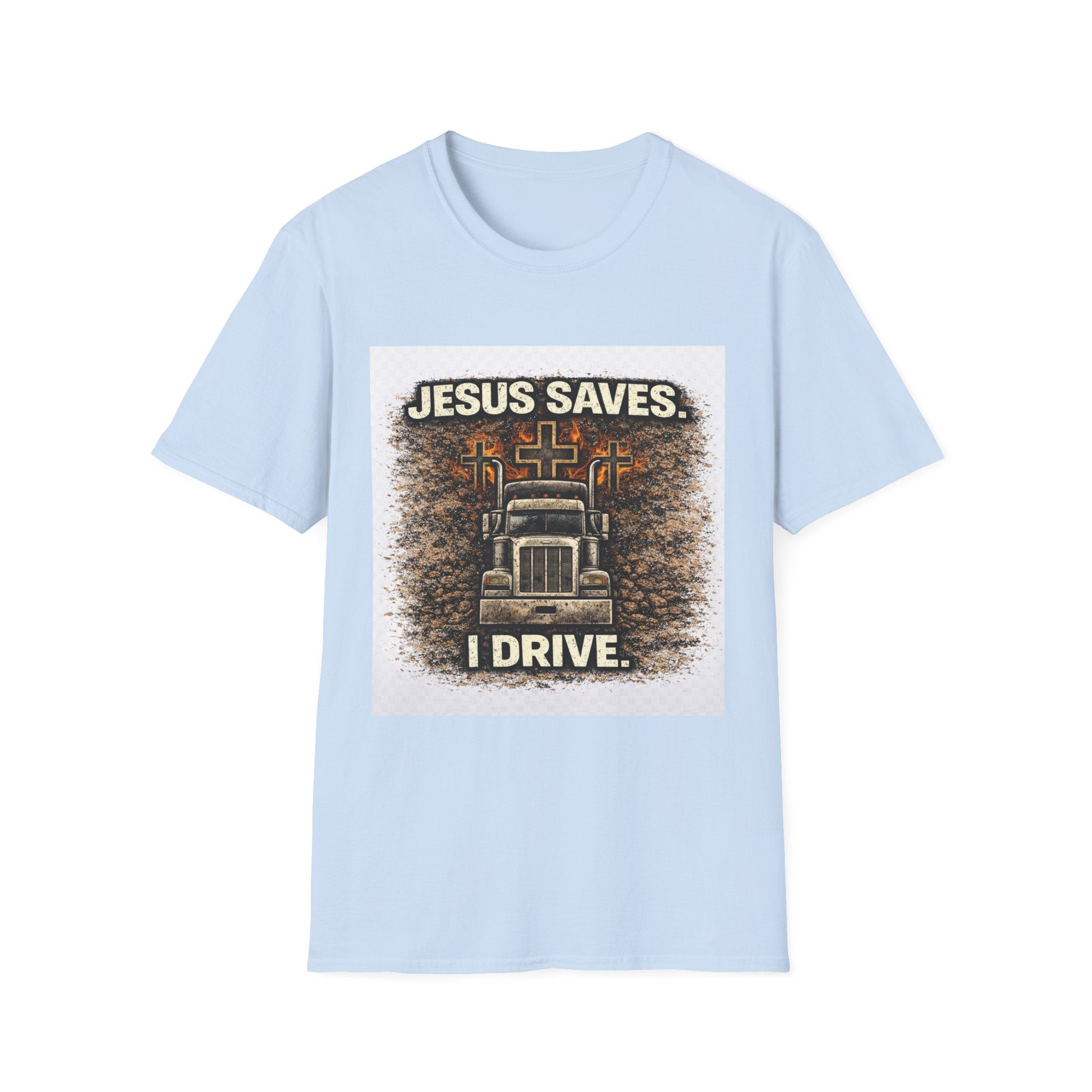 Jesus Saves I Drive Trucker T-Shirt — Christian Trucker Tee