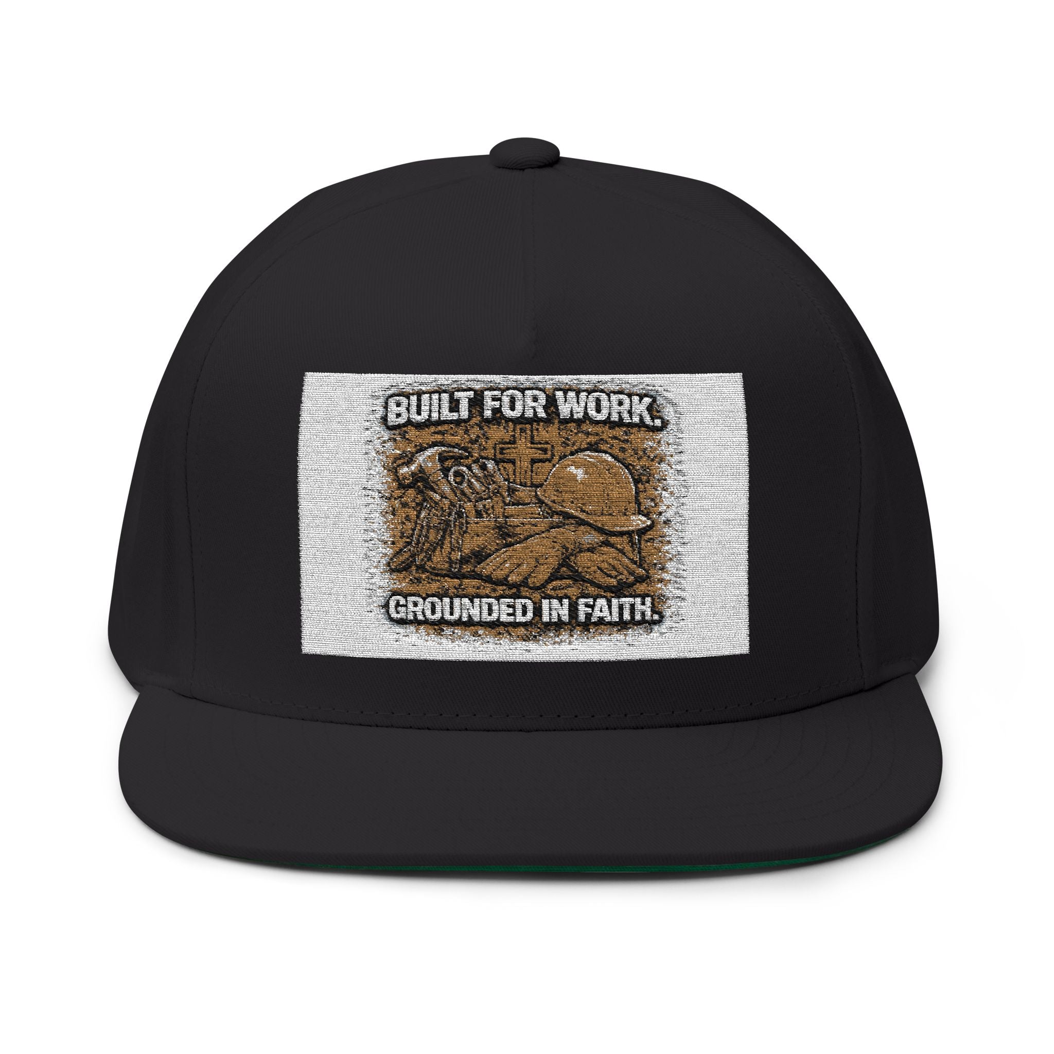 Flat Bill Cap — "Built for Work, Grounded in Faith" Embroidered Snapback