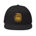 GOAT Embroidered Flat Bill Cap — Vintage Gold Trophy Patch Snapback