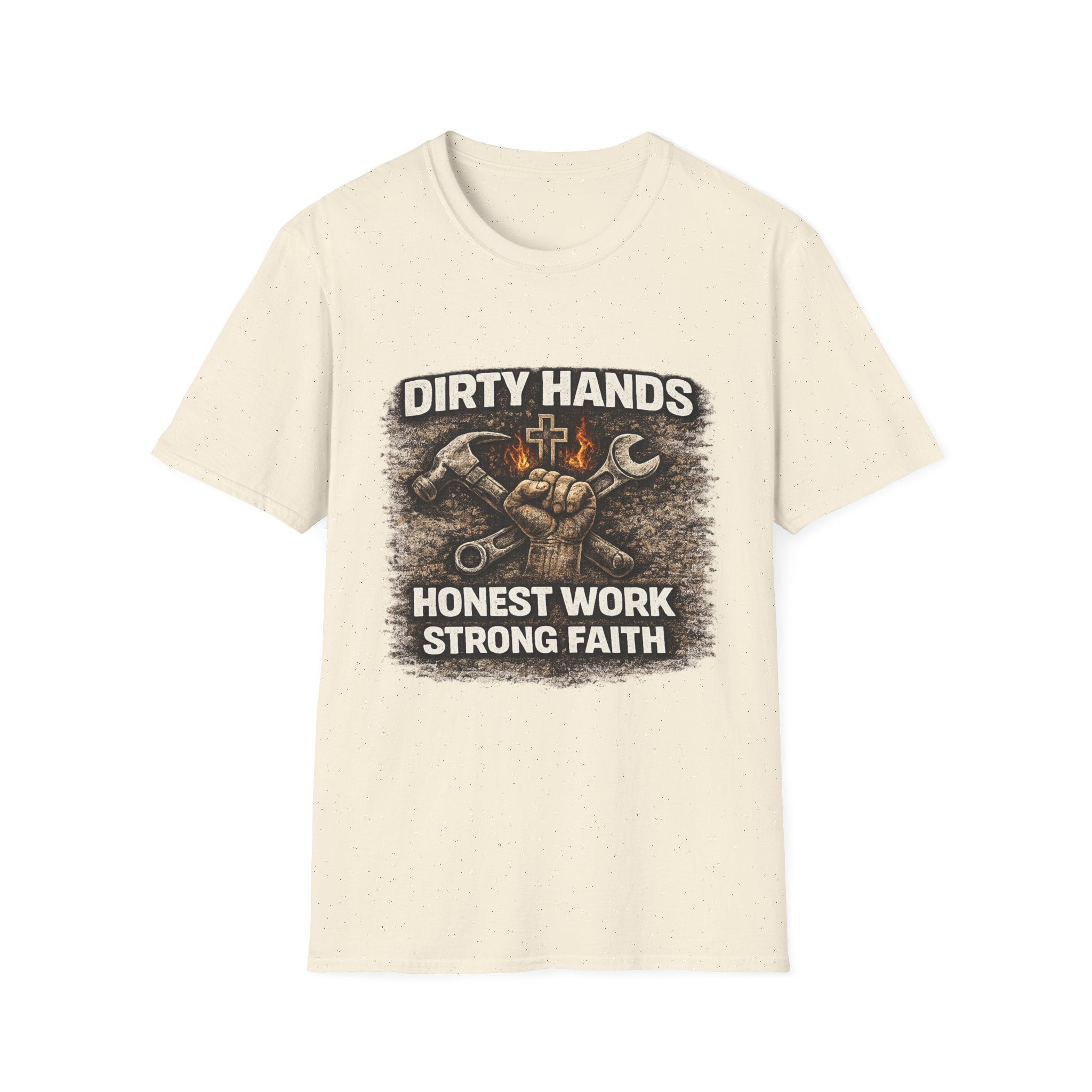 Dirty Hands T-Shirt — "Dirty Hands Honest Work Strong Faith" Mechanic Christian Tee