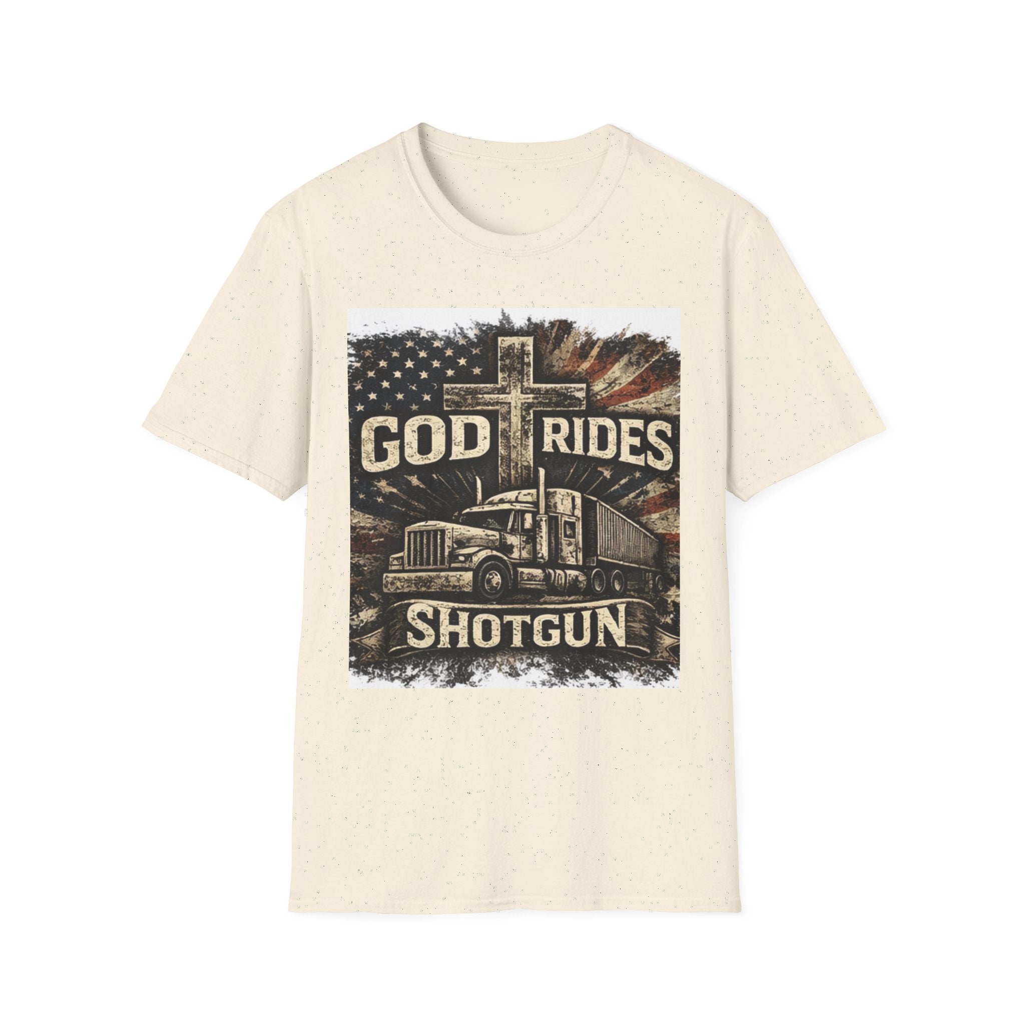 God Rides Shotgun Trucker T-Shirt — Christian Trucker Patriotic Tee