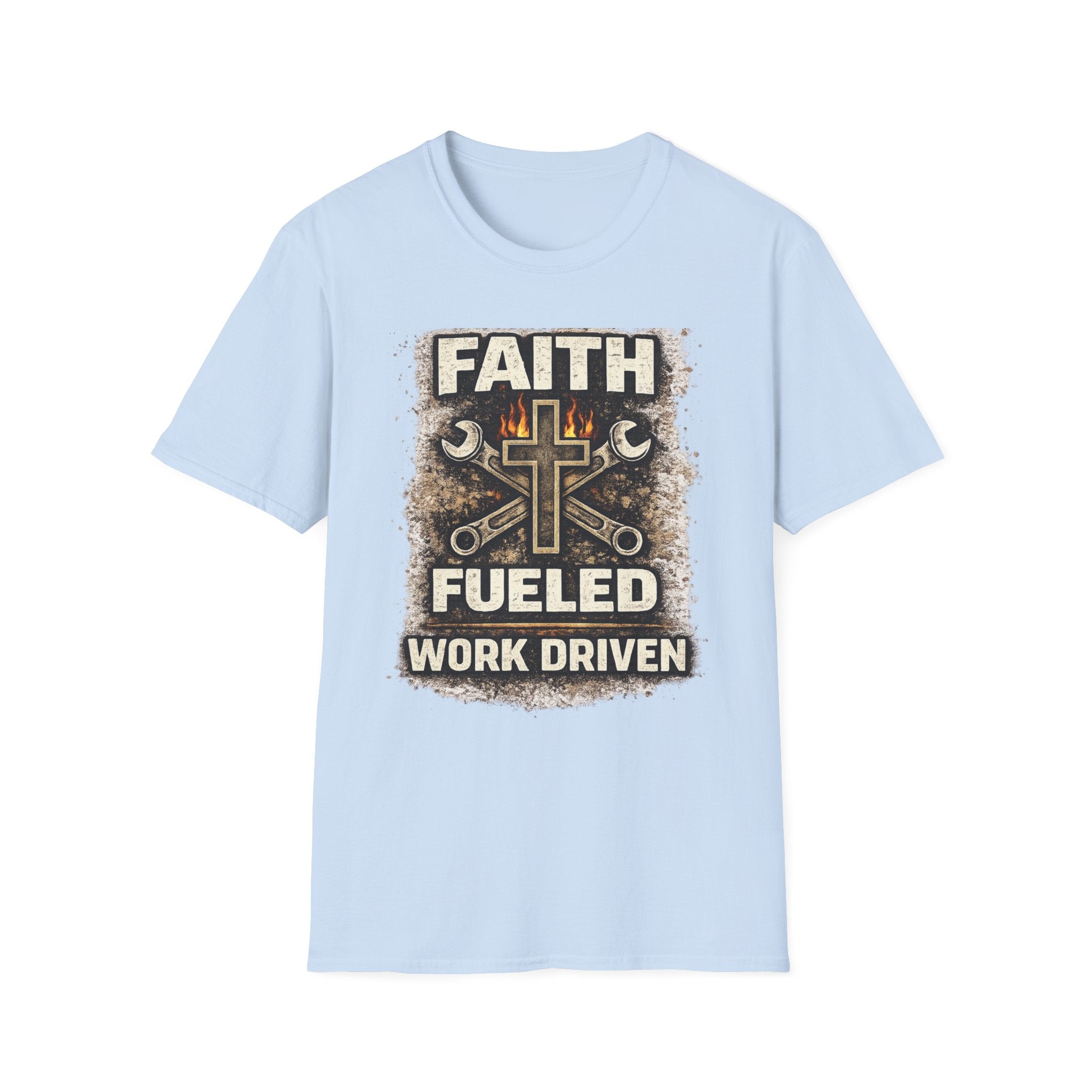 Faith Fueled Work Driven T-Shirt — Christian Mechanic Tool Cross Tee