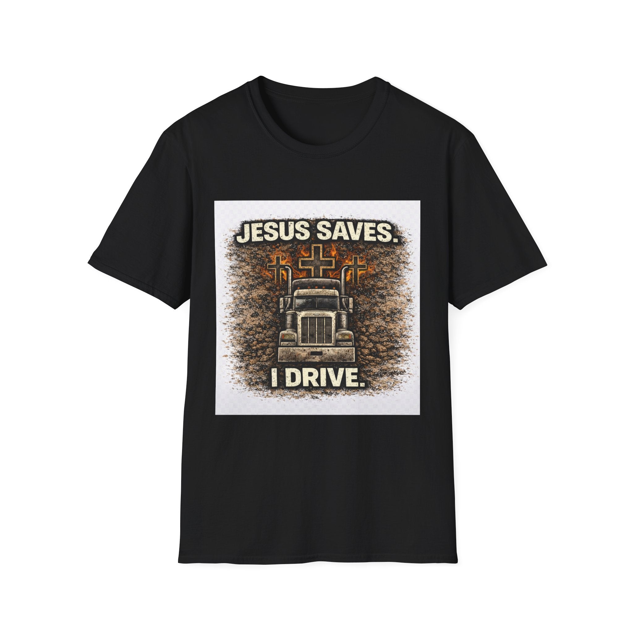 Jesus Saves I Drive Trucker T-Shirt — Christian Trucker Tee