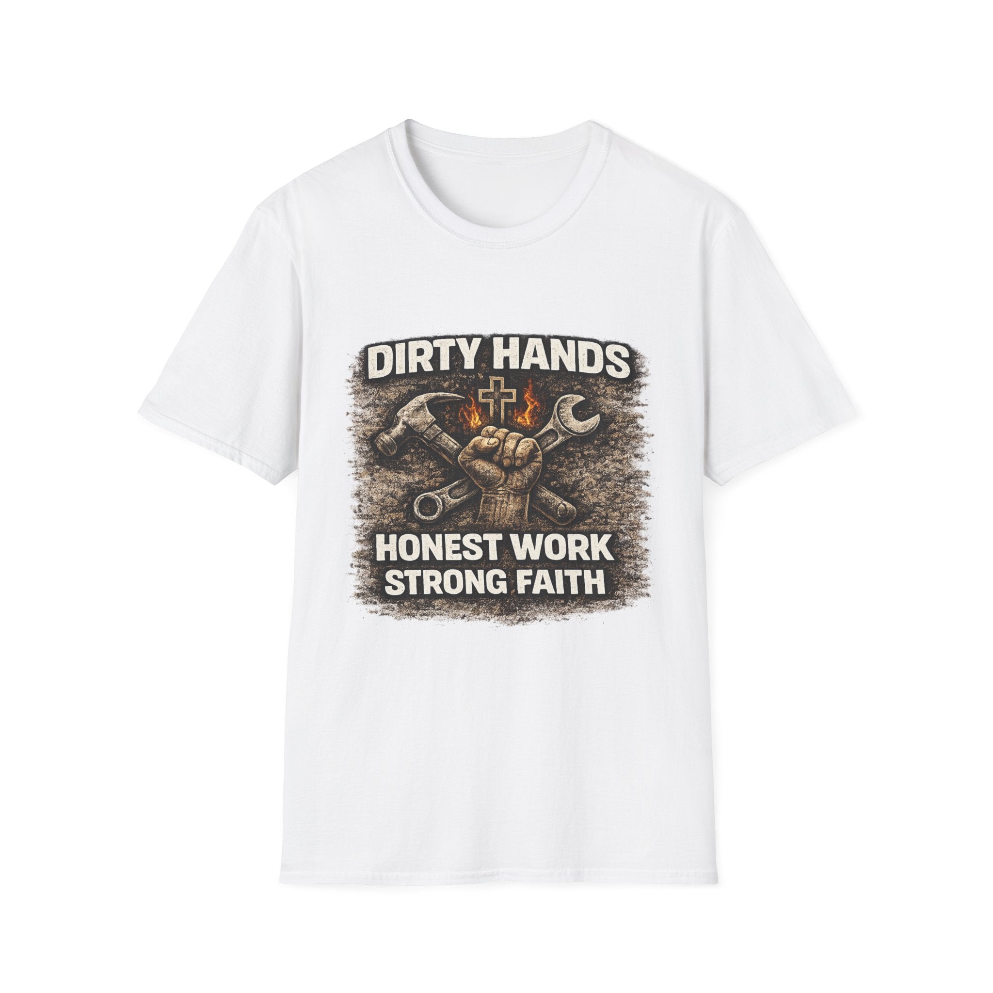 Dirty Hands T-Shirt — "Dirty Hands Honest Work Strong Faith" Mechanic Christian Tee