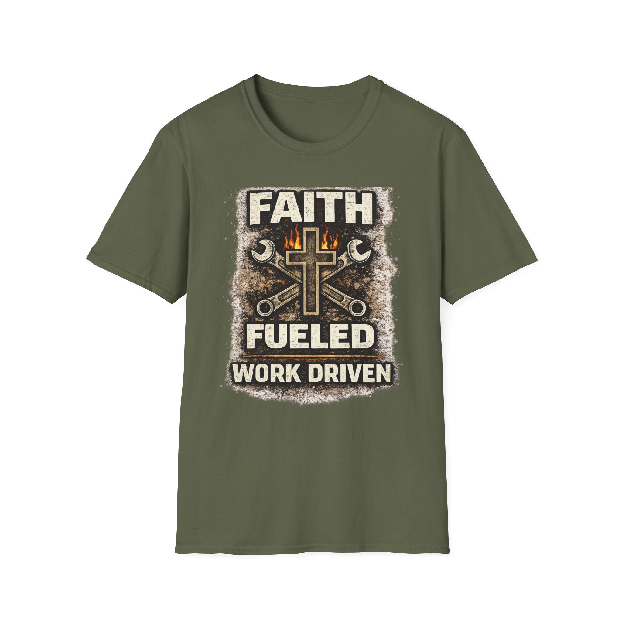 Faith Fueled Work Driven T-Shirt — Christian Mechanic Tool Cross Tee