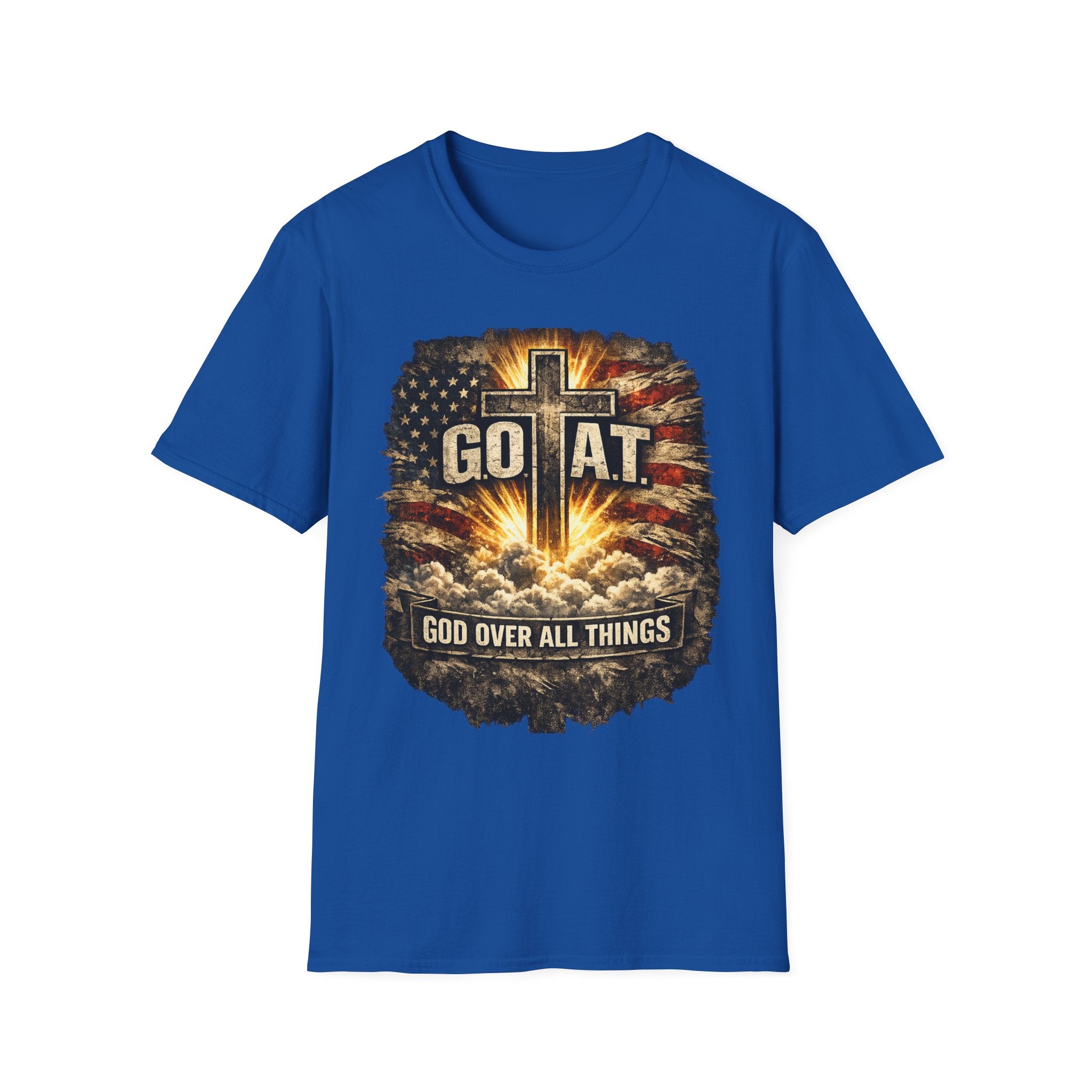 Christian T-Shirt — GOAT (God Over All Things) Cross Graphic