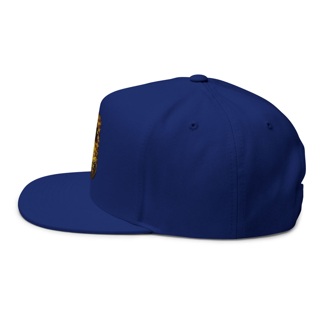 GOAT Embroidered Flat Bill Cap — Vintage Gold Trophy Patch Snapback