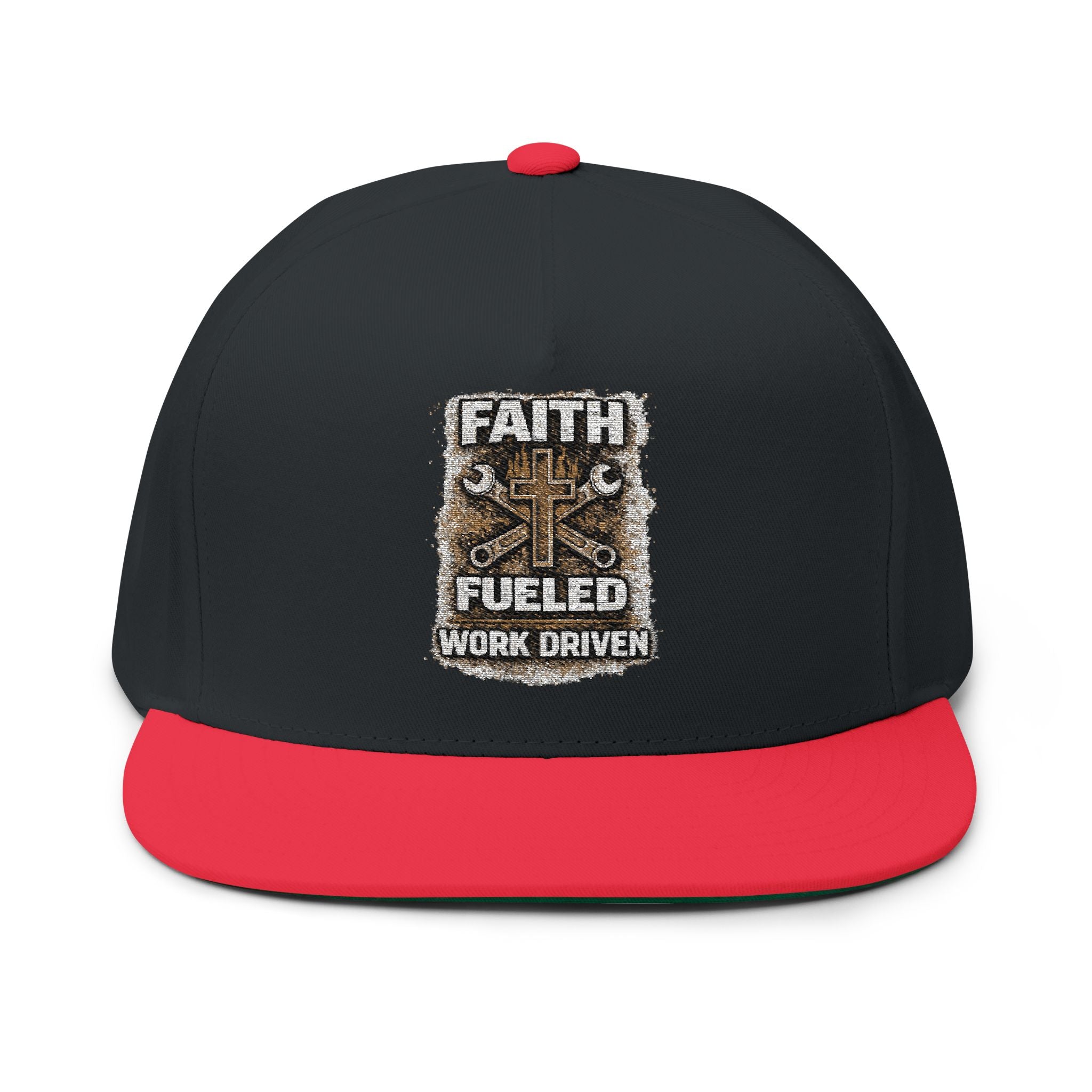 Faith Fueled Flat Bill Cap — Embroidered Work Driven Snapback