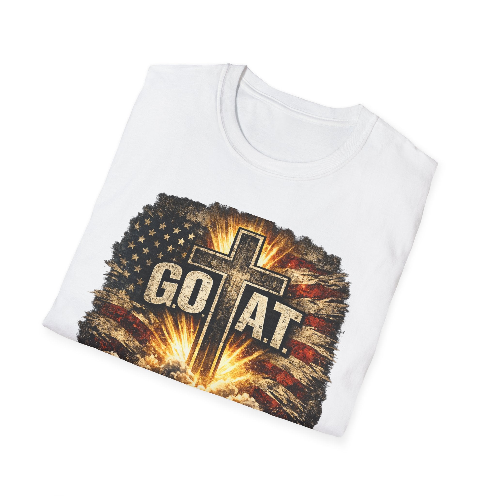 Christian T-Shirt — GOAT (God Over All Things) Cross Graphic