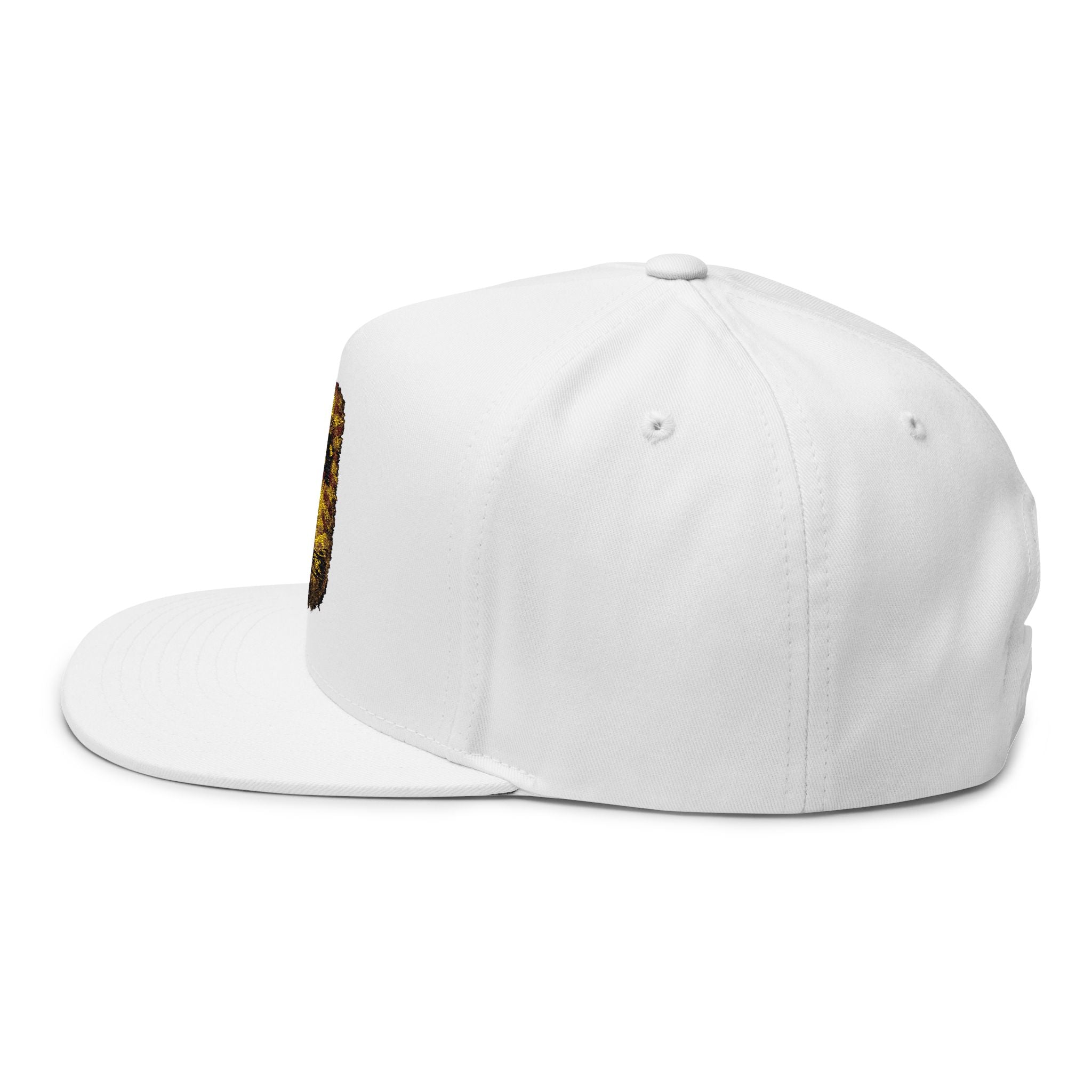 GOAT Embroidered Flat Bill Cap — Vintage Gold Trophy Patch Snapback