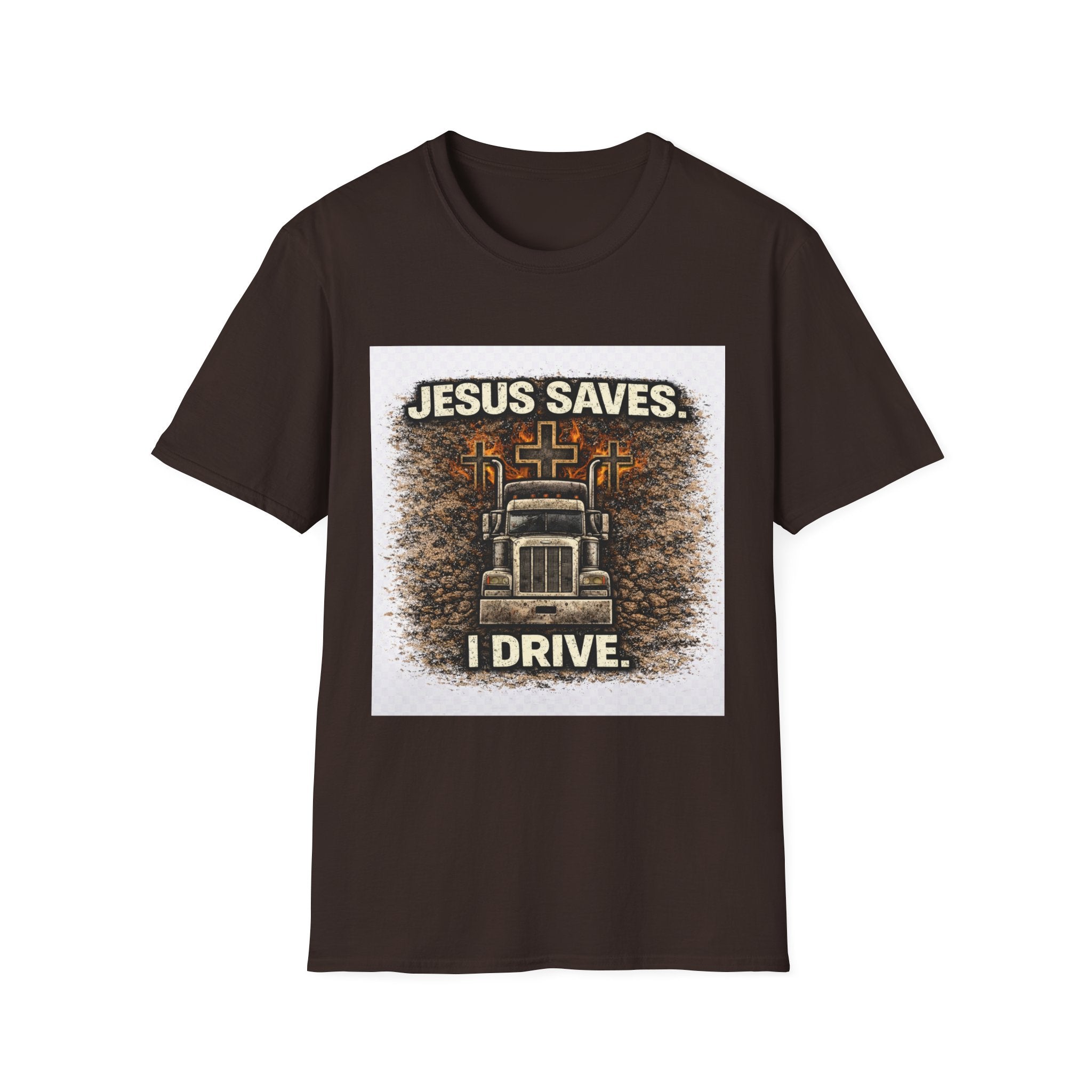 Jesus Saves I Drive Trucker T-Shirt — Christian Trucker Tee