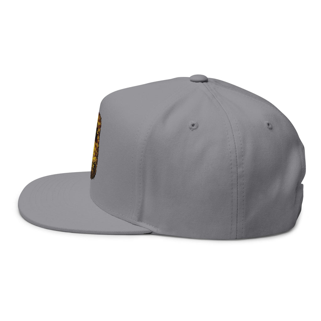 GOAT Embroidered Flat Bill Cap — Vintage Gold Trophy Patch Snapback